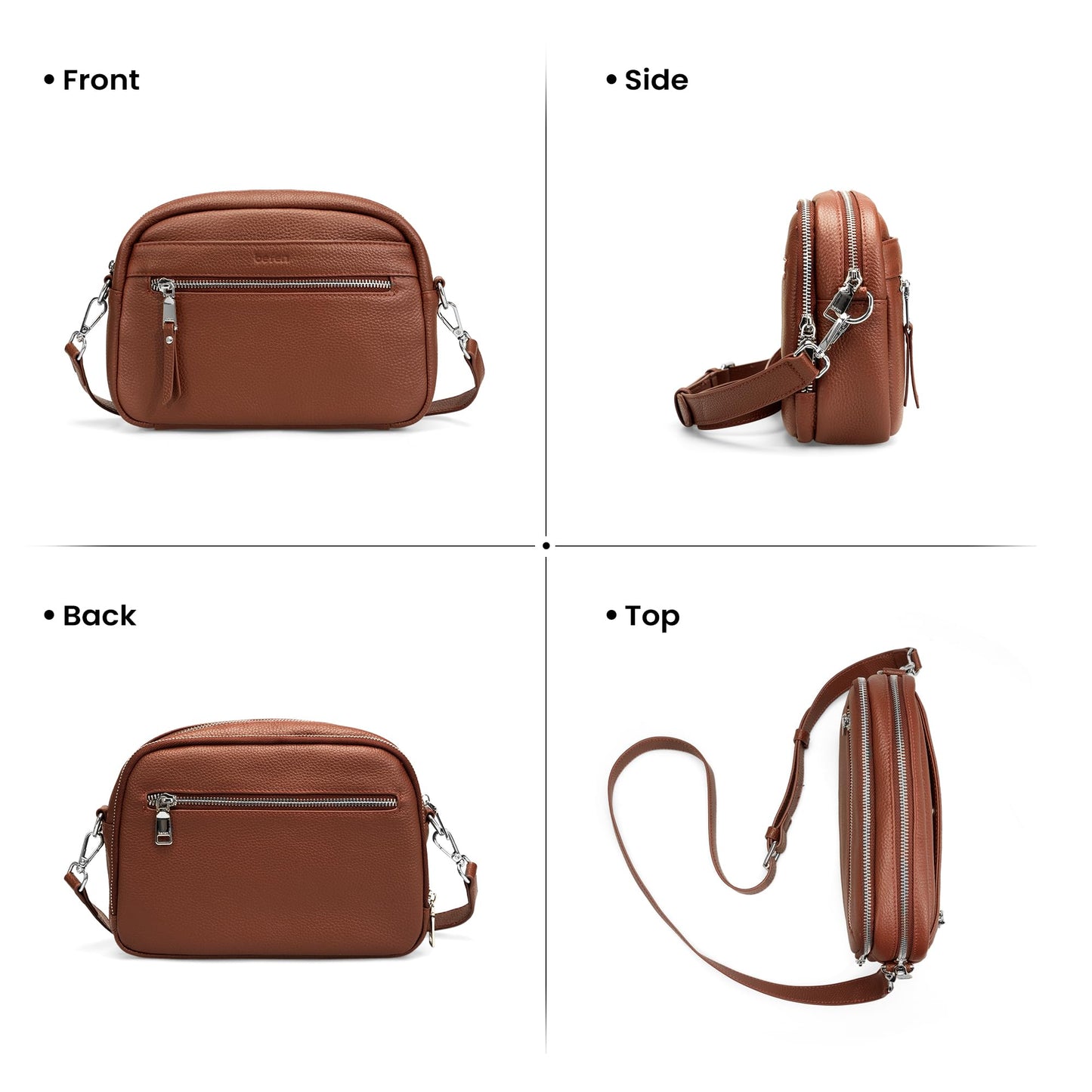 befen Genuine Leather Crossbody Bags for Women Small Camera Purses with Built in RFID Wallet Woman Shoulder Bag Handbags (Dark Brown)