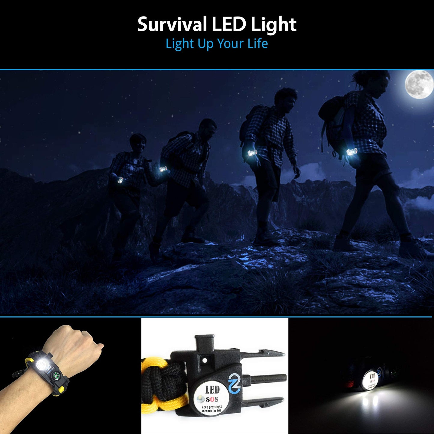 Nexfinity One Survival Paracord Bracelet - Tactical Emergency Gear Kit with SOS LED Light, 550 Grade, Adjustable, Multitools, Fire Starter, Compass, and Whistle - Set of 2 (Red)