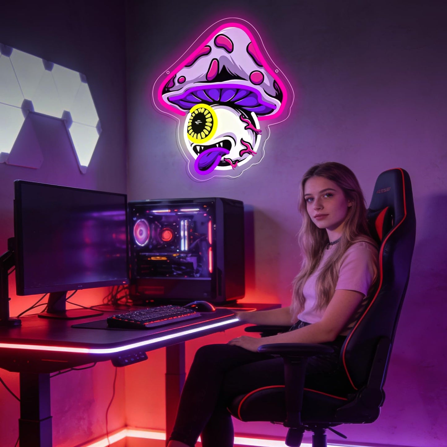 RuCvixkt Mushroom Neon Sign, Gaming LED Neon Signs for Wall Decor, USB Powered Mushroom Neon Light for Game Room, Man Cave, Bedroom Bar, Teen Room, Gift for Boy Girl Cartoon Fans