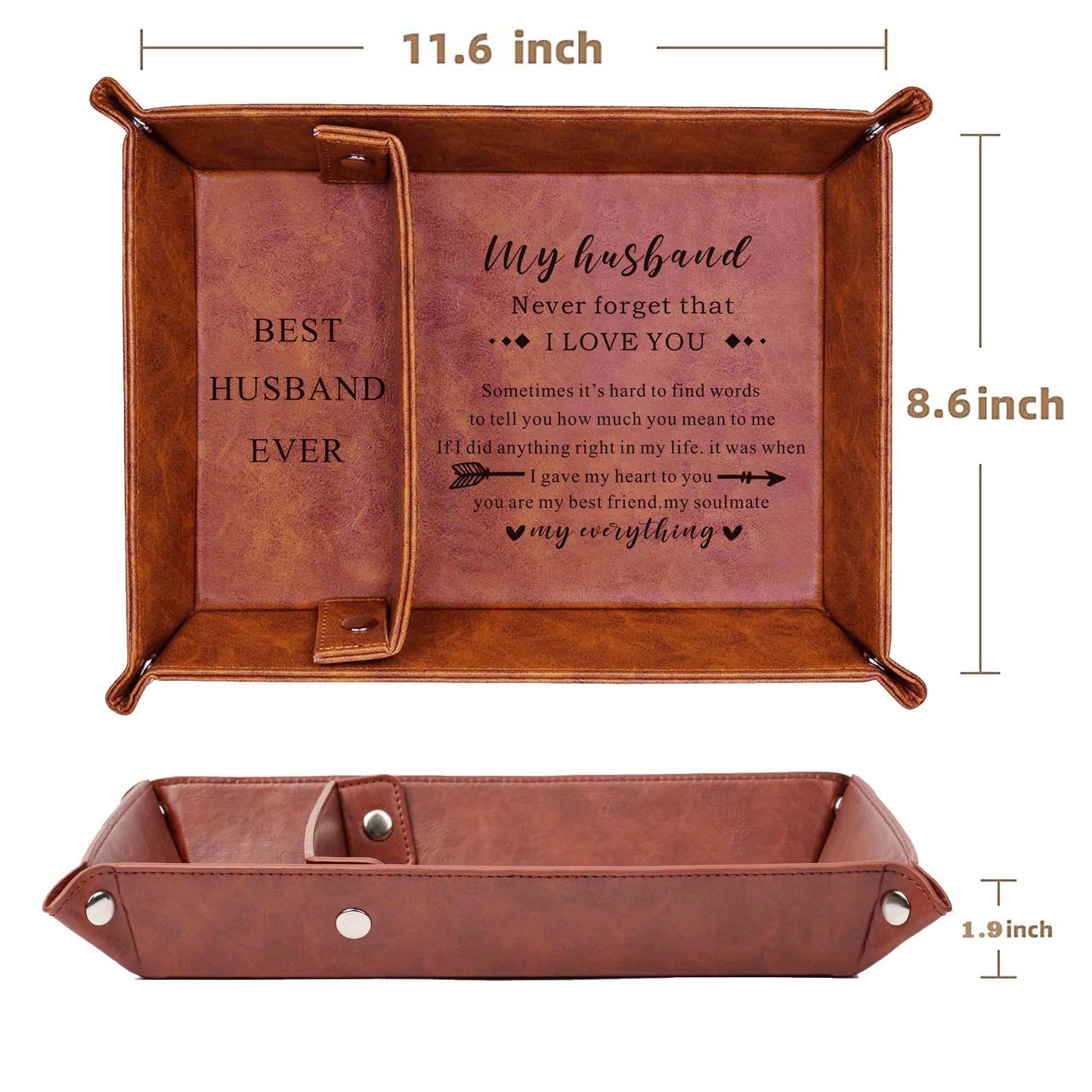 JUOOE Husband Birthday Gift for Husband PU Leather Tray Unique Anniversary Birthday Gifts from Wife Men Gift Ideas for Him (Brown for Husband)