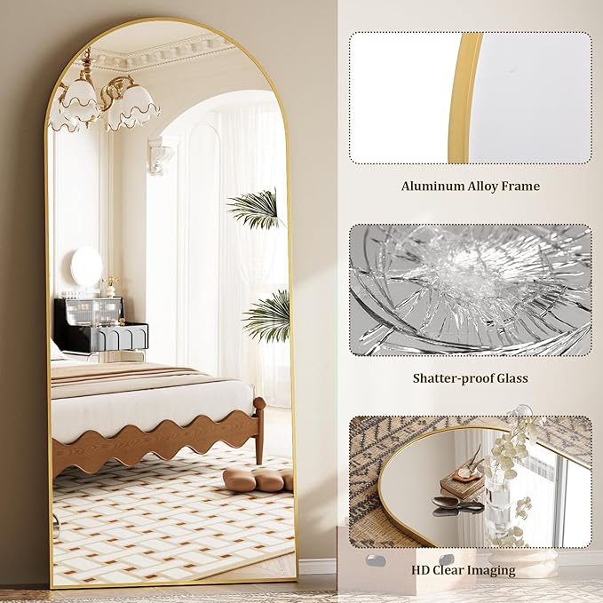 Full Length Mirror, Oversized 81"x41" Arched-Top Floor Mirror, Free Standing Mirrors, Modern Full Body Mirrors with Aluminum Alloy Frame for Bedroom,Living Room, Gold