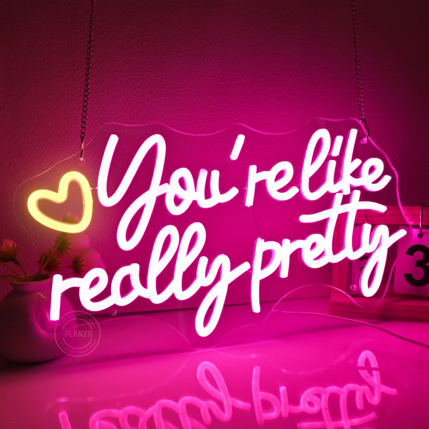 Planzo Led Neon Sign Light You're Like Really Pretty With Heart Girls Bedroom Beauty Salon Studio Wall Sign Decor Wedding Birthday Christmas Party Decor Gifts USB 15.75"x8.66"