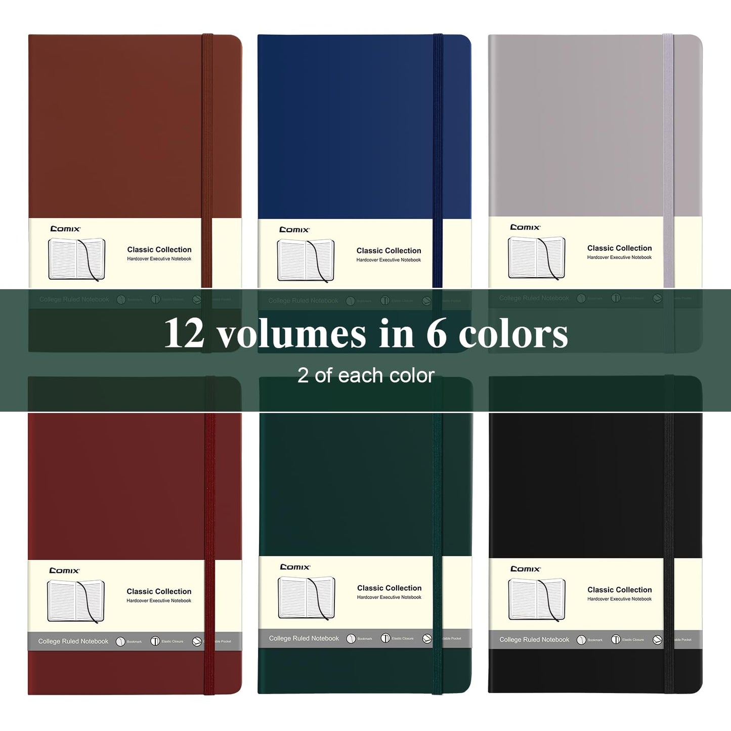 COMIX 12 Pack Lined Journal Notebooks for Women & Men, 240 Pages, Medium 5.5" x 8.3", Hardcover, Journaling Notebook for Work & Note Taking, Fits for School Home Business, Journals for Women, Men