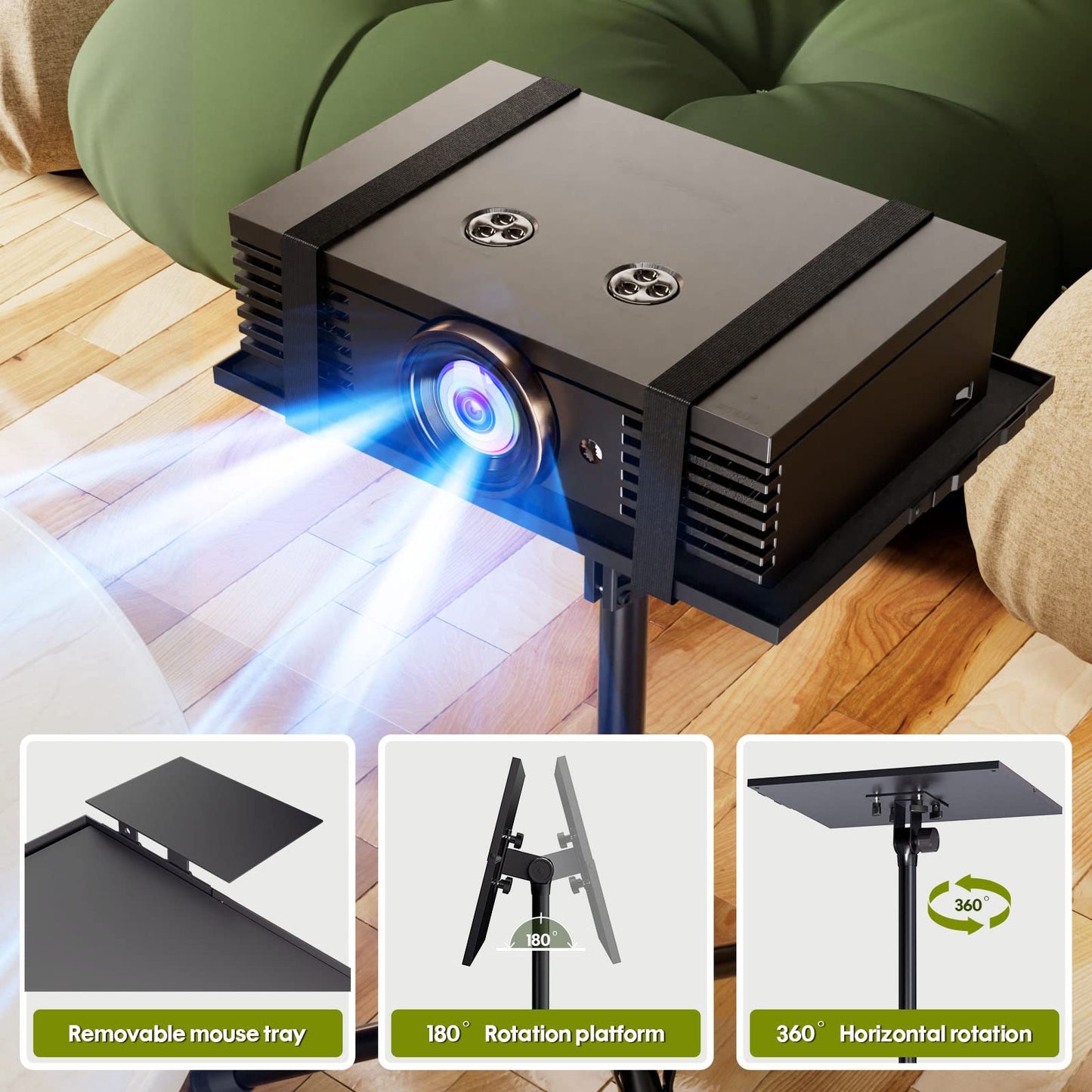 ORWOD Projector Stand Laptop Tripod - Portable Tripod Adjustable Height 20 to 60 Inch, Projector Stand with Gooseneck Phone Holder & Mouse Tray, Laptop Floor Stand for Podium, Studio, DJ Racks