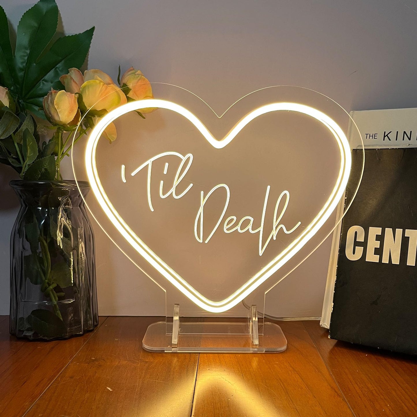 Til Death Neon Sign Desk Lamp for Wall Decor Night Light Wedding Letter LED Neon Sign Wedding Table Decorations Neon Light Bedroom Home Room Decor Christmas Party Warm White USB 30Ă26CM