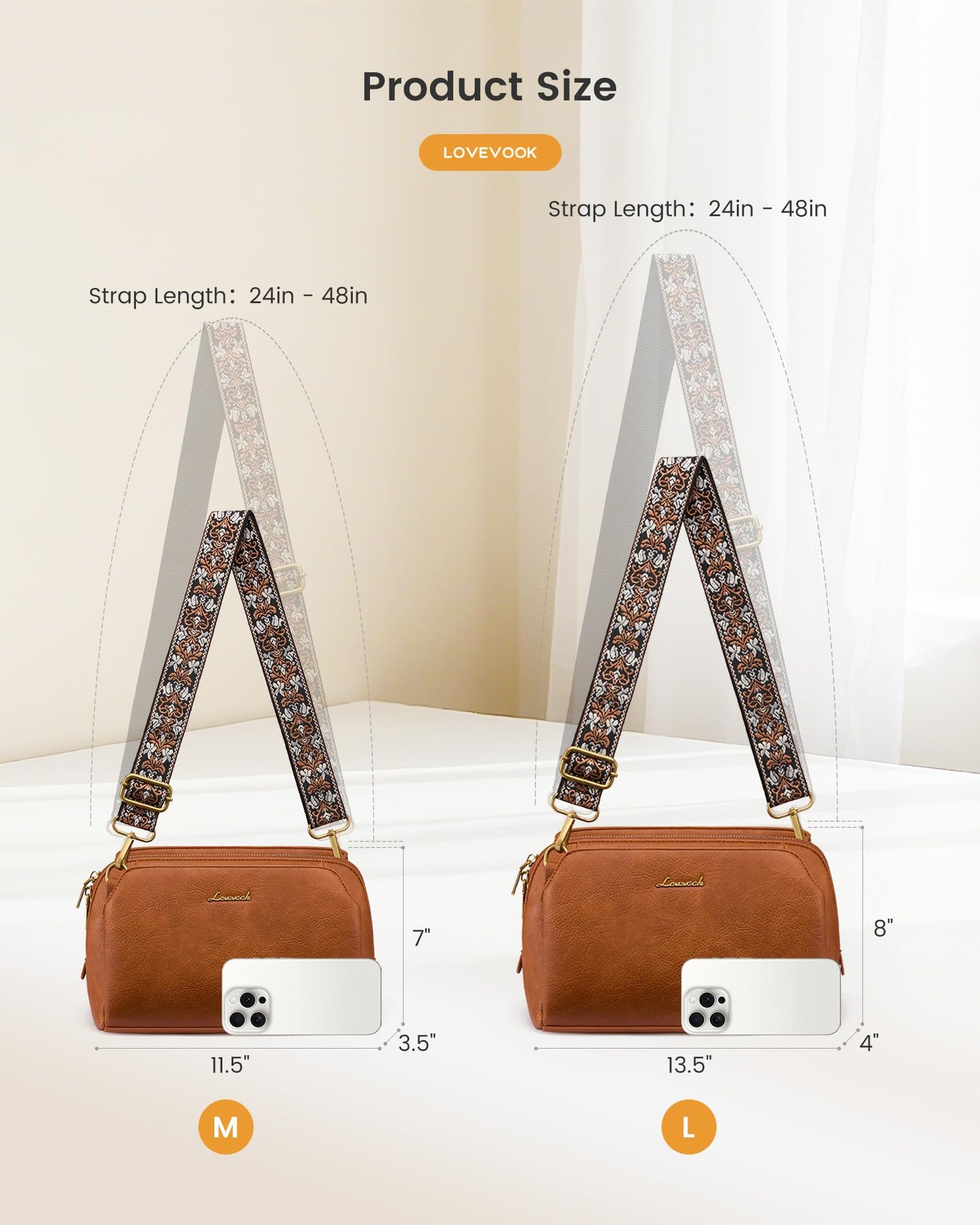LOVEVOOK Crossbody Bags for Women with 2Pcs Adjustable Strap, Leather Small Purses with RFID Blocking Slots, Shoulder Handbag