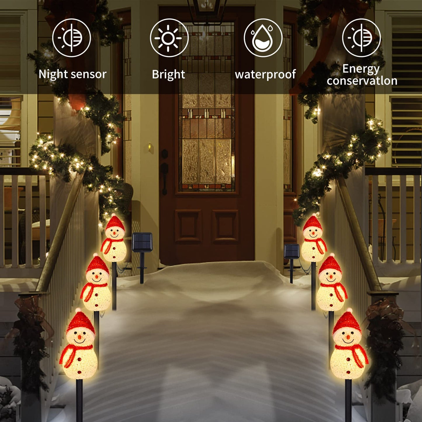 3PCS Snowman Shape Solar Christmas Lights Decorations, Solar Landscape Pathway Stakes Lights, Outdoor Christmas Lights Decor for Garden, Yard, Porch (Red Hat-Warm White)