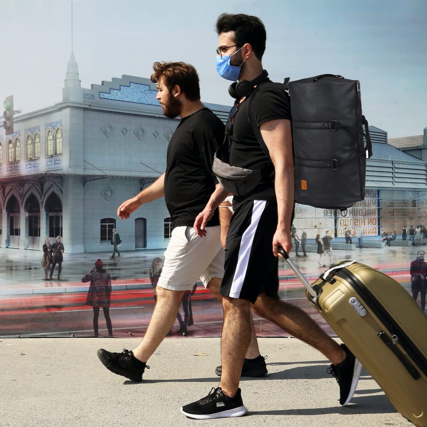 Carry On Garment Backpack, 3 in 1 Waterproof Mens Garment Bag for Travel Business, Leather Duffel Bag with Shoe Compartment -Black