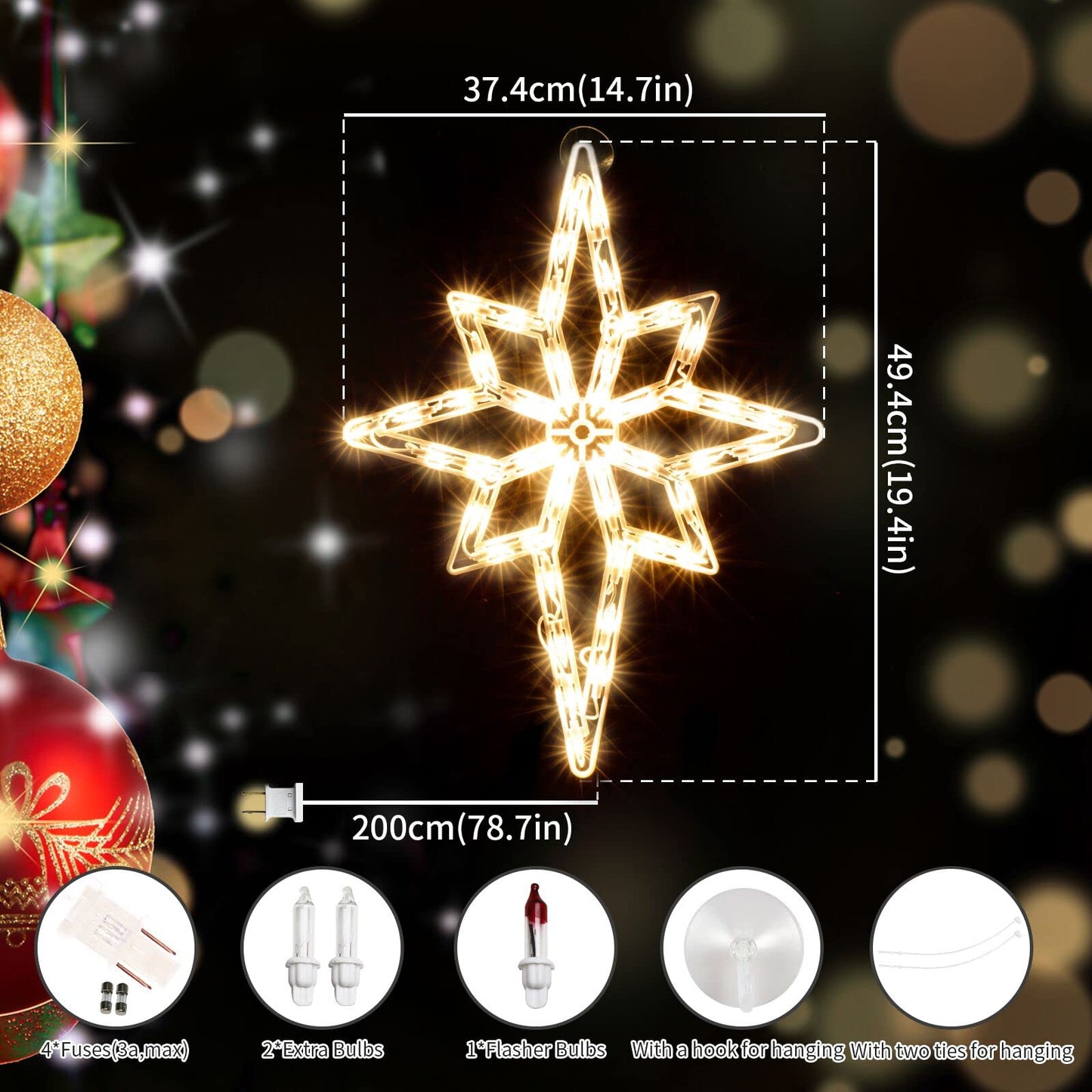 LAMPHOME 18" 50 Lighted Bethlehem Star Christmas Light Window Sculpture Decoration