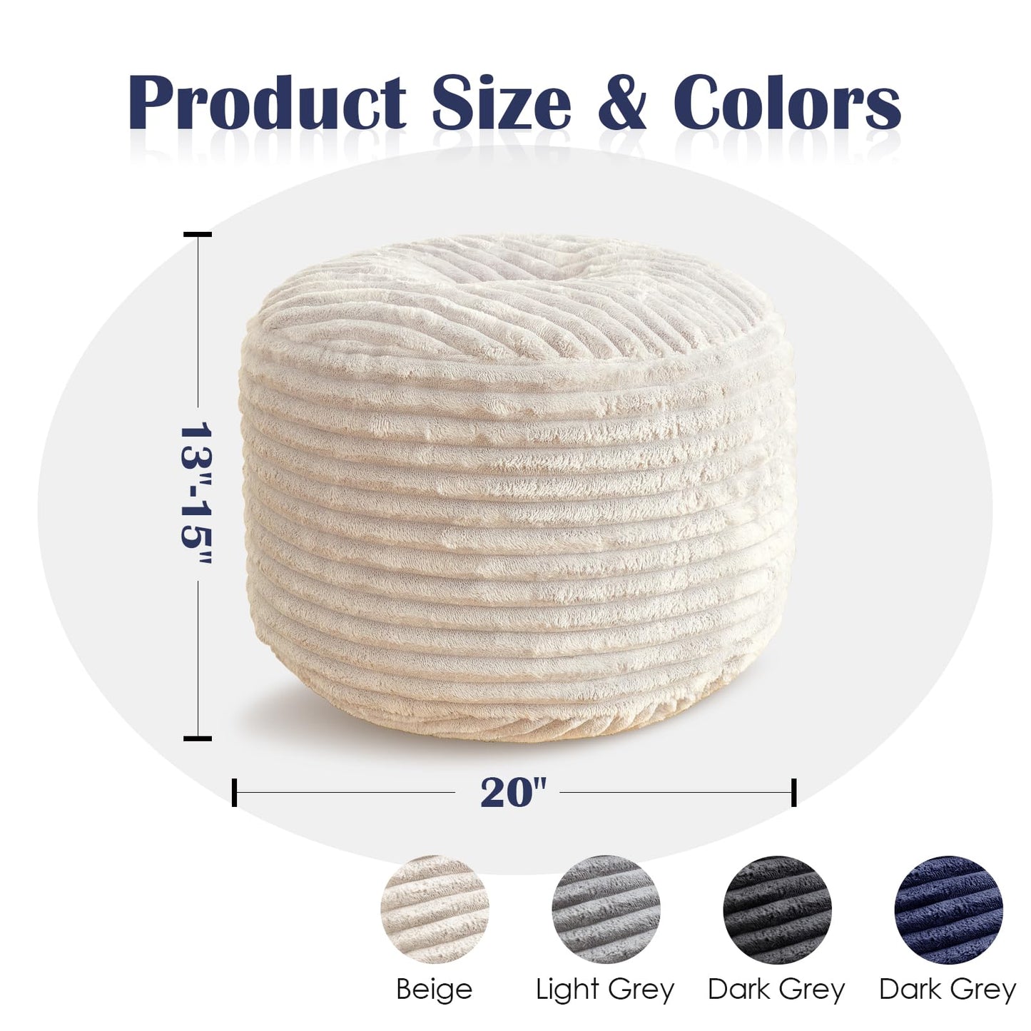 INSPIRE CRAFTER Round Pouf Ottoman,Corduroy Poufs with Memory Foam Filling for Foot Rest,Soft Footstool for Living Room,Office,20"x 15",Beige