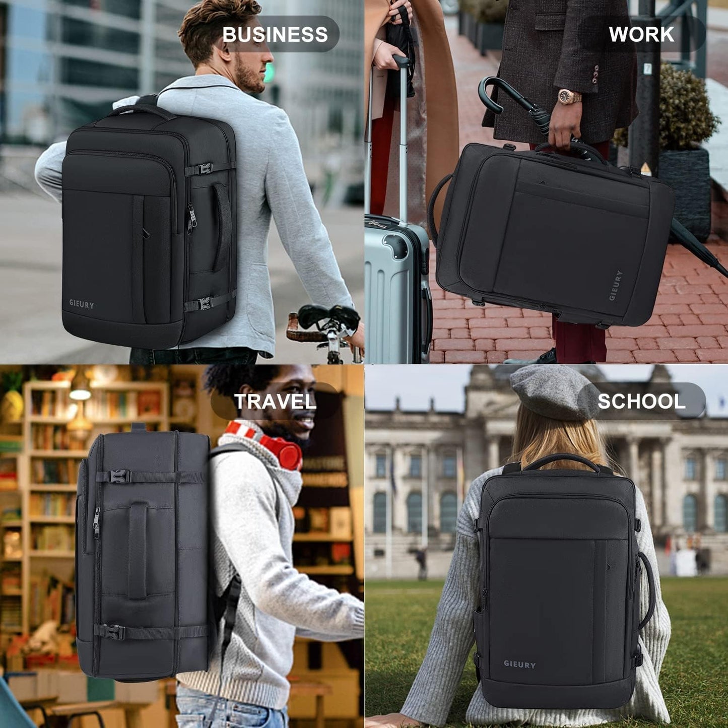 Gieury Carry On Backpack, 50L Travel Backpack, Luggage Backpack TSA Flight Approved Laptop Backpack for Men & Women, Large Expandable 40L Daypack Lightweight Business Weekender Bag, Black