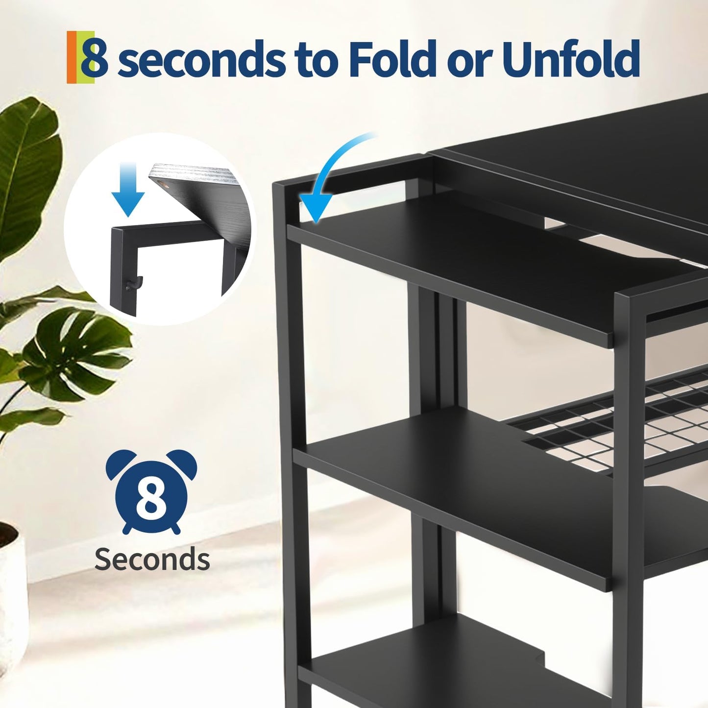 GarveeLife 38.6 inch Folding Desk Writing Computer Desk with Storage Shelf,Spaces Saving Writing Sturdy Table No Assembly,for for Bedroom, Home Office, Dorm, Apartment, Black
