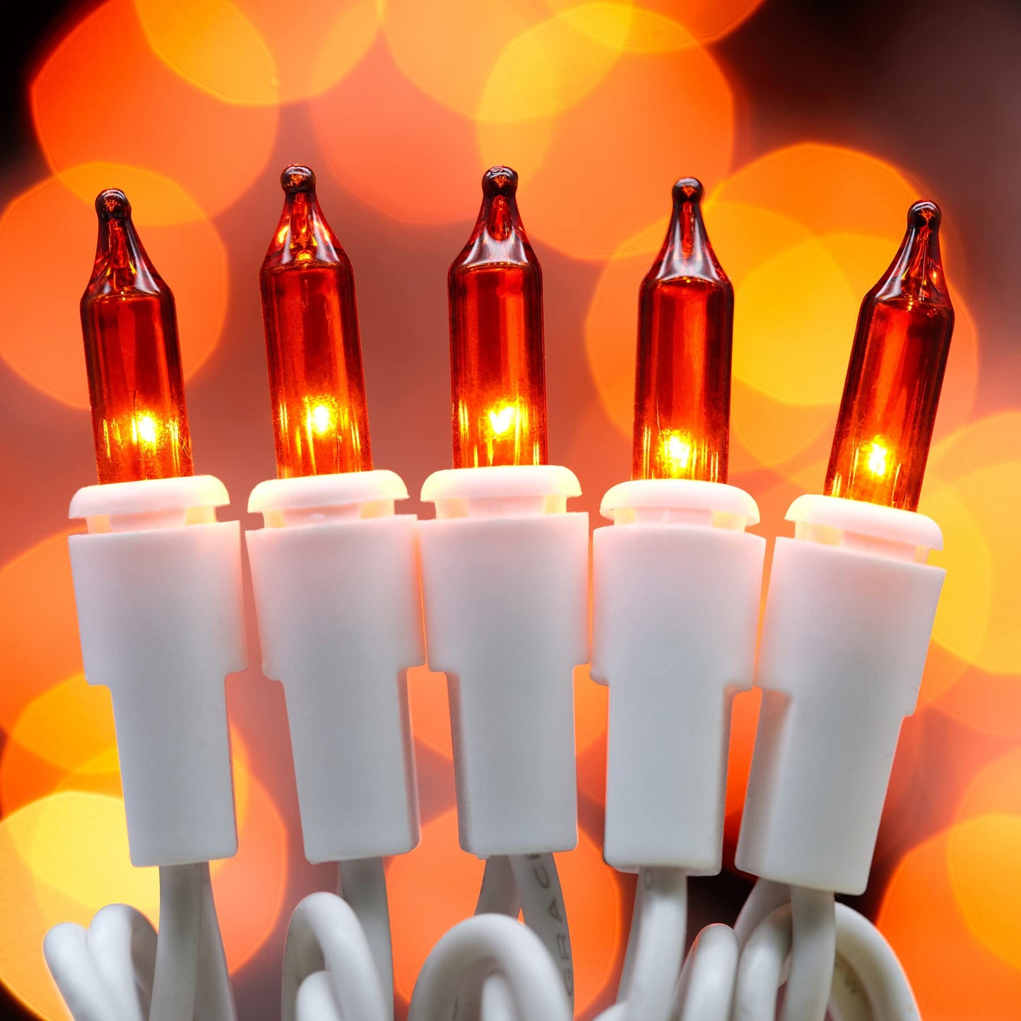 YULETIME 200 Orange Christmas String Lights, 2-Set 21 ft 100 ct White Wire