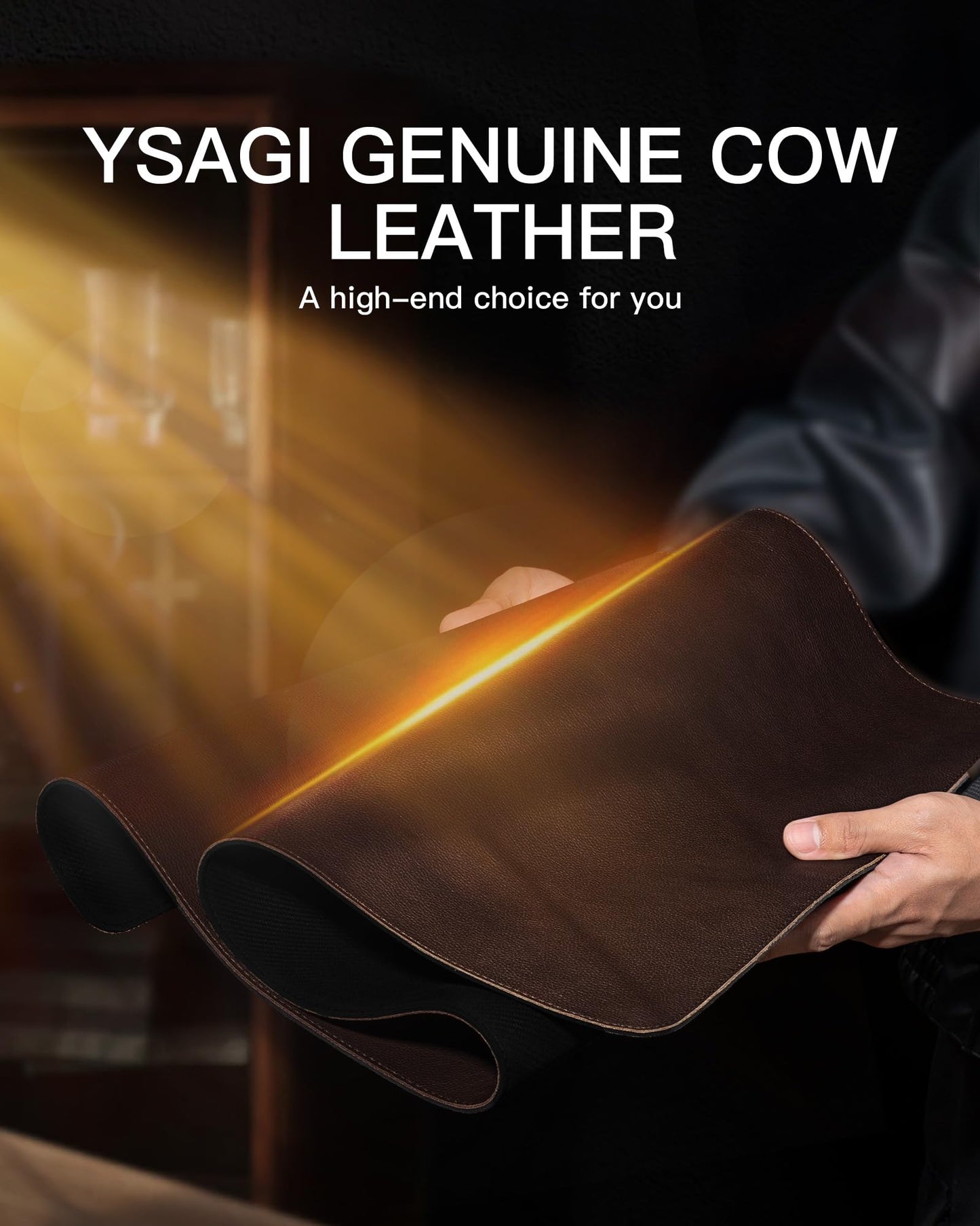 YSAGi Genuine Leather Desk Mat, 31.5"x15.8" Office Desk Pad, Thick Premium Table Pad with Stitched Line, Non-Slip Laptop Writing Pad with Rubber Base (Dark Brown, 31.5"x15.8")