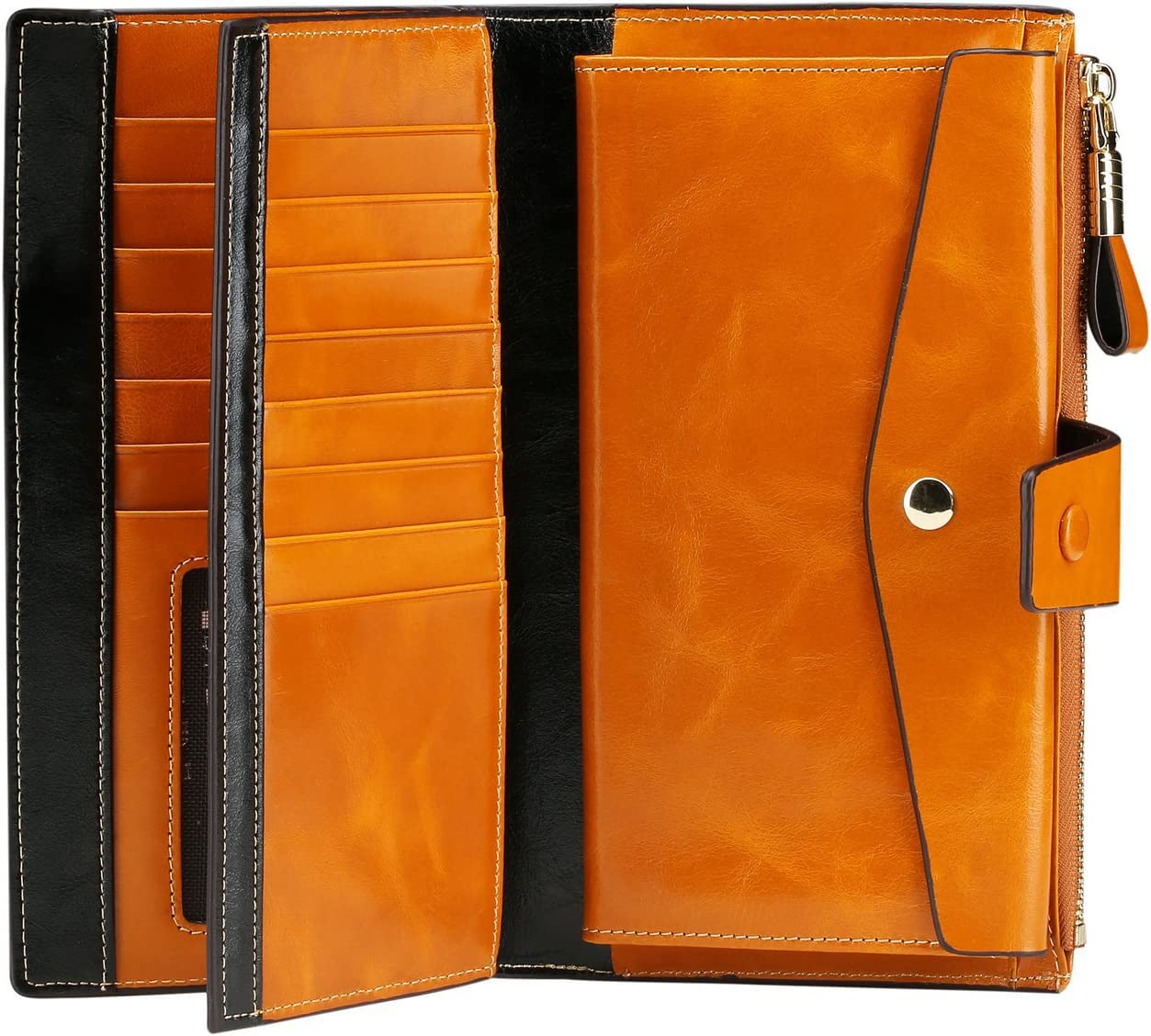 Itslife Womens Wallet Leather RFID Blocking Large Capacity Luxury Wax Genuine Leather Clutch Wallet with Card Holder