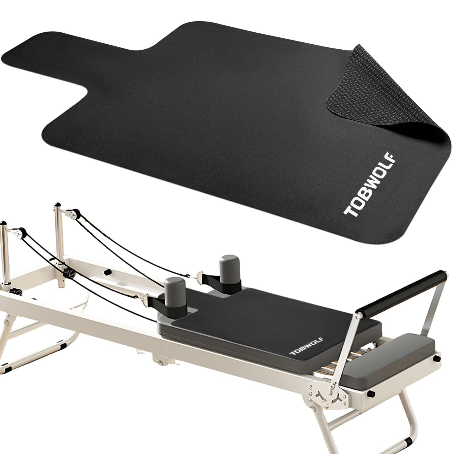 TOBWOLF Pilates Reformer Mat, 39" x 24" Non-Slip Suede Cover, Black