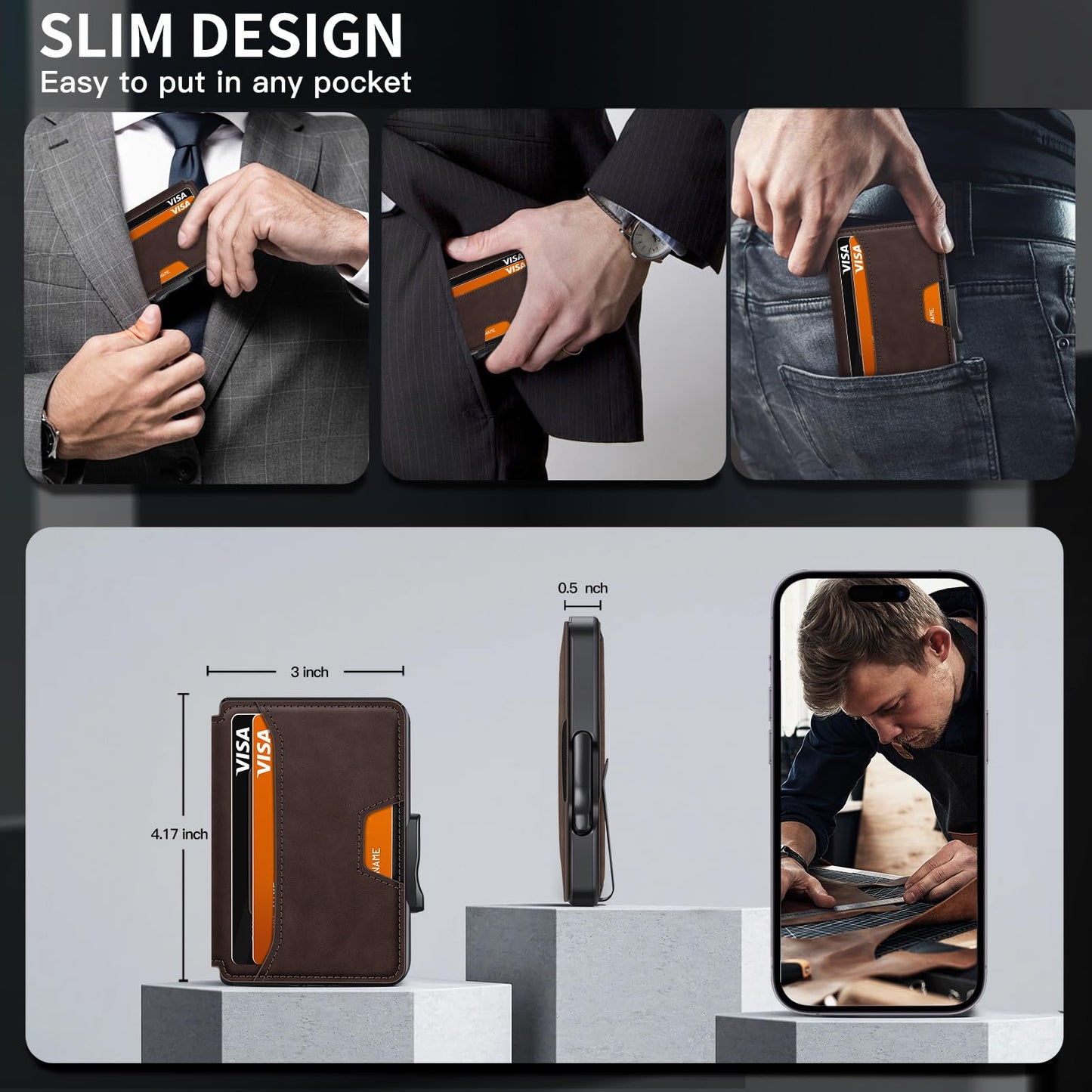 SEMORID Wallet for Men, Mens Wallet Minimalist Slim Wallet, RFID Blocking Smart Pop Up Wallet with Money Clip & ID Window, Metal Compact Wallet, Aluminum Credit Card Holder Wallet