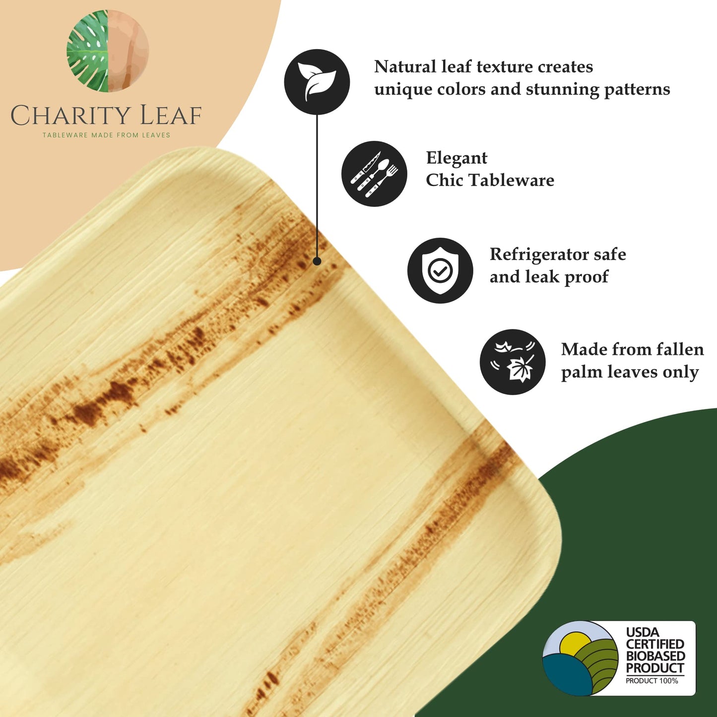 Charity Leaf Disposable Palm Leaf 22"x12" Christmas Plates (5 pieces) Bamboo Like Serving Platters, Disposable Boards, Eco-Friendly Dinnerware For Christmas, Weddings, Catering, Events