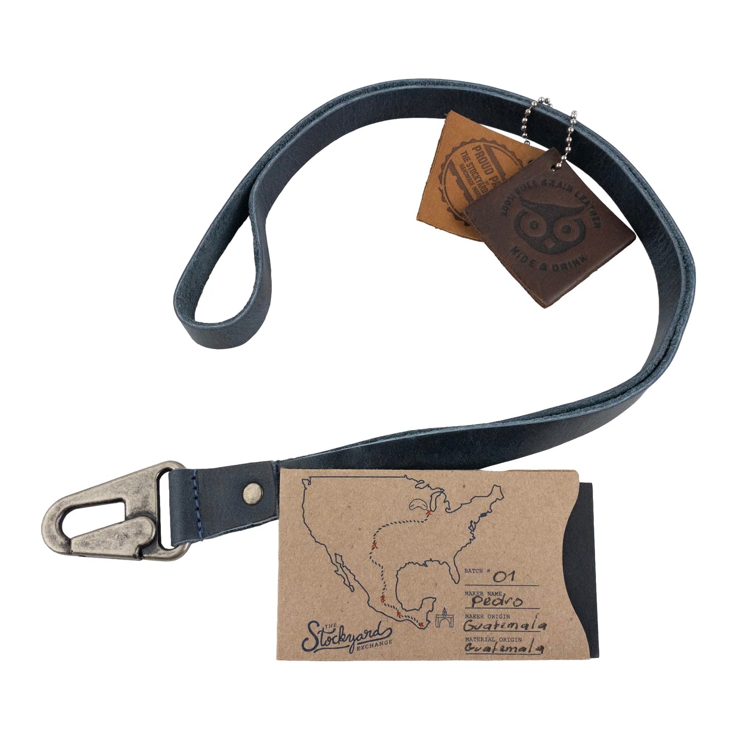 Hide & Drink, Lanyard Keychain for Men and Women, Neck Strap with Hook, ID Holder, Clip to Attach to House, Apartment, Car Keys, Full Grain Leather, Handmade, Slate Blue
