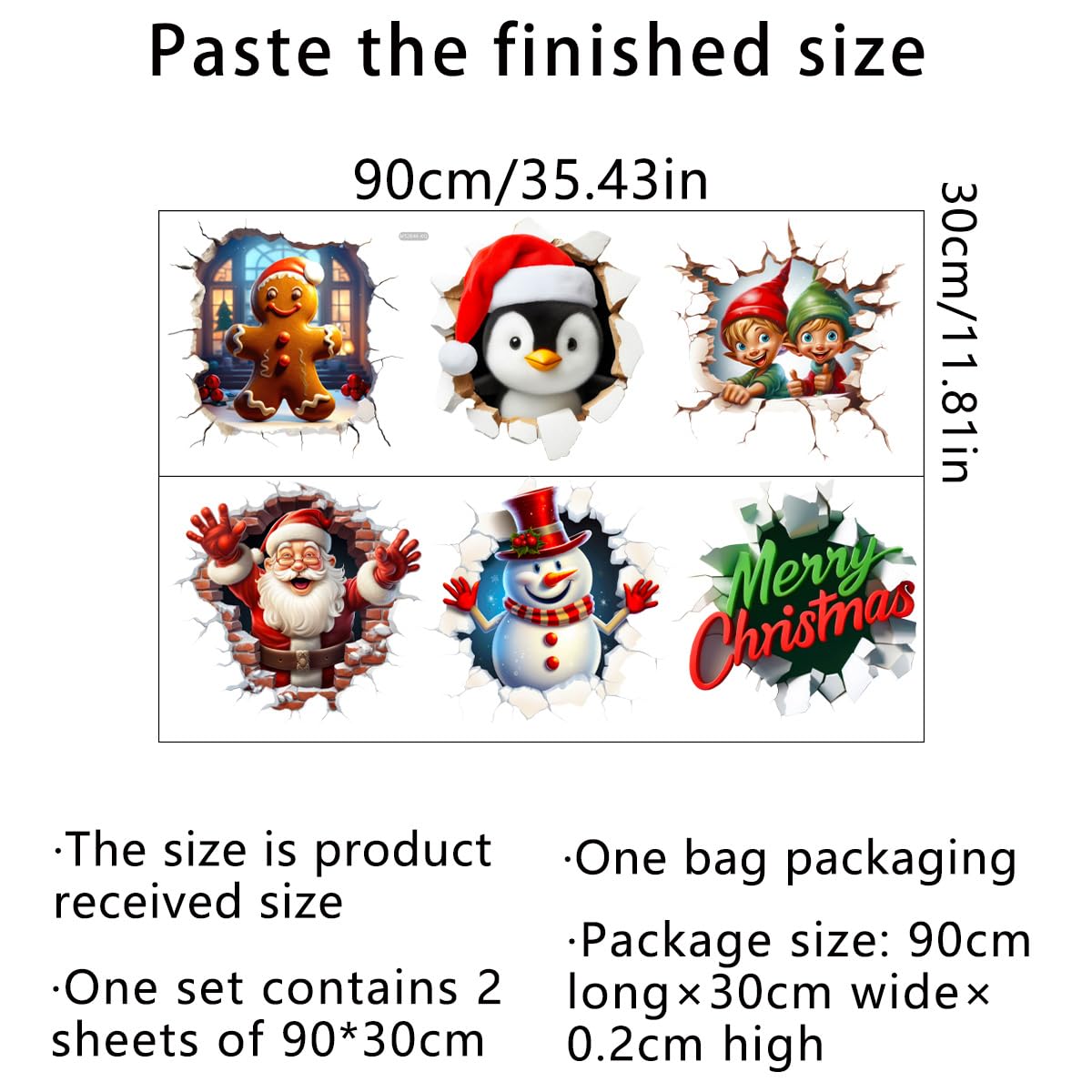 3D Christmas Decals Christmas Santa Claus Gingerbread Man Snowman Wall Stickers Removable Wall Decals Art Decor for Xmas Holiday Party Supplies Home Wall Decor