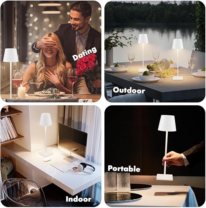 2-Pack Rechargeable Table Lamps, LED Cordless Table Lamp, 3W 5500mAh Battery Operated Table Light, Stepless Dimming Portable Table Light Waterproof for Restaurant/Indoor/Outdoor (White)