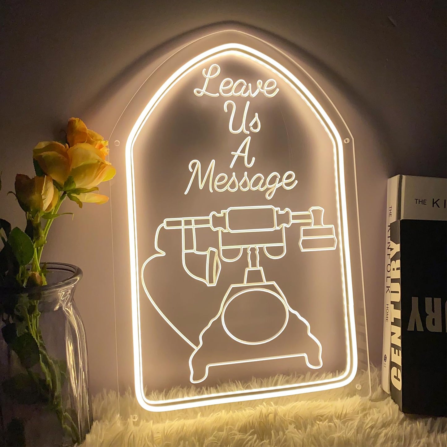 Leave a Message Neon Sign Wall Decor 3D Art Carving Design USB Powered Personalized Neon Light Sign Beauty Salon Spa Hotel Storefront Business Lash Hair Shop Wedding Neon Signs Warm White 11.8 IN