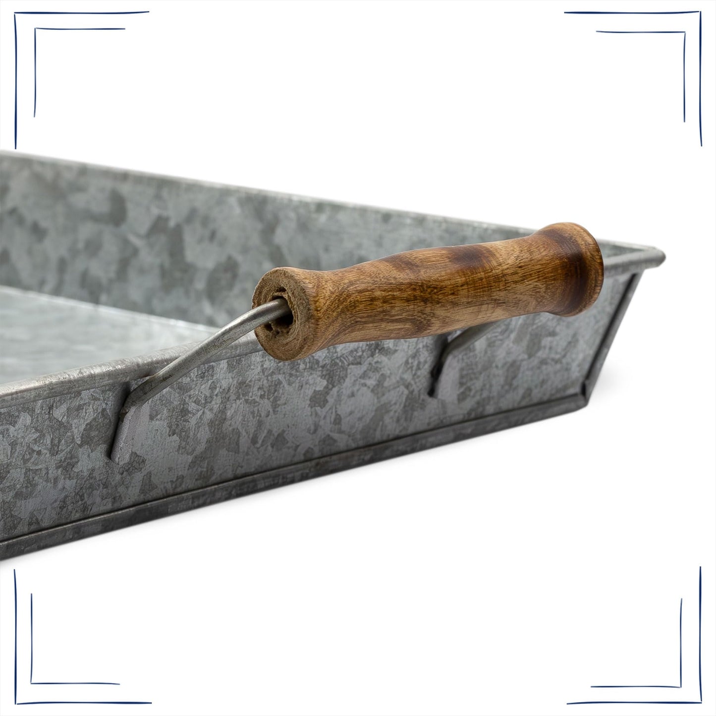 AuldHome Design Galvanized Farmhouse Trays (Set of 2, Small & Medium); Farmhouse Decor Rectangular Trays w/Handles
