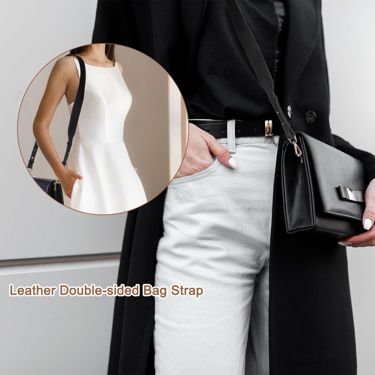 uxcell Leather Purse Strap, 41.7"-43.3" Adjustable Crossbody Replacement Straps 1.5" Width for Handbags, Shoulder Bag (Black, Silver Clasp)