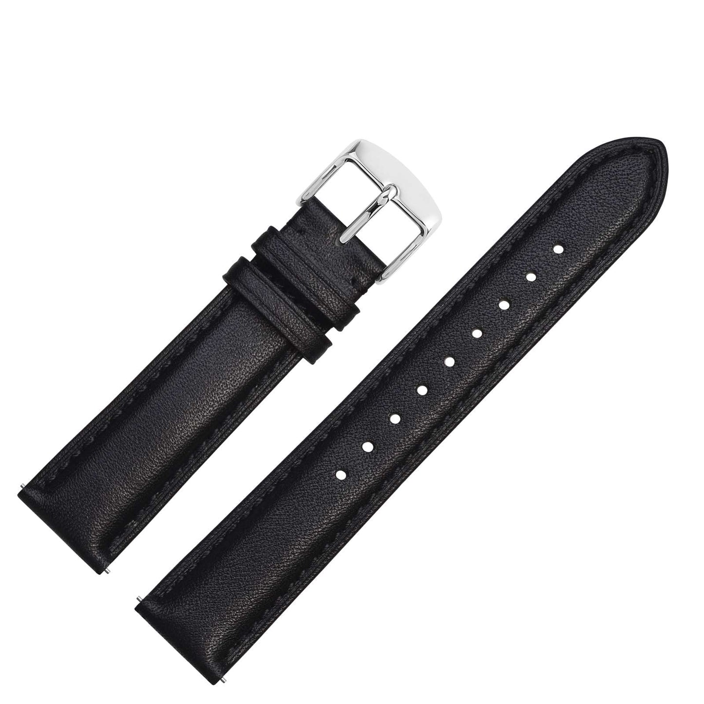 WOCCI 20mm Flower Watch Band for Women and Men, Genuine Leather, Quick Release Strap, Silver Buckle (Black)