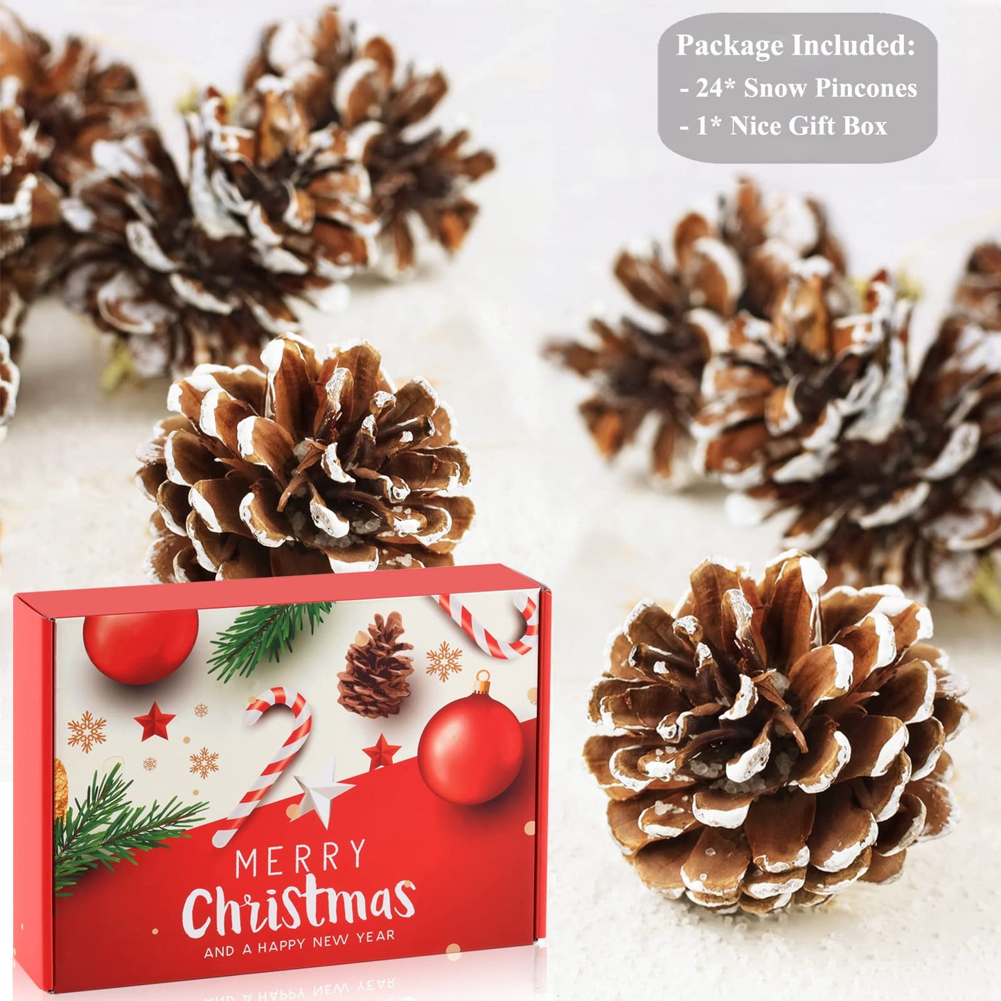 24 PCS Pine Cones for Christmas Tree Snowflake Natural Pinecones Ornament with String Pendant Crafts for Xmas Party Home Decor Fall Winter Holiday Christmas Tree Decoration (24)