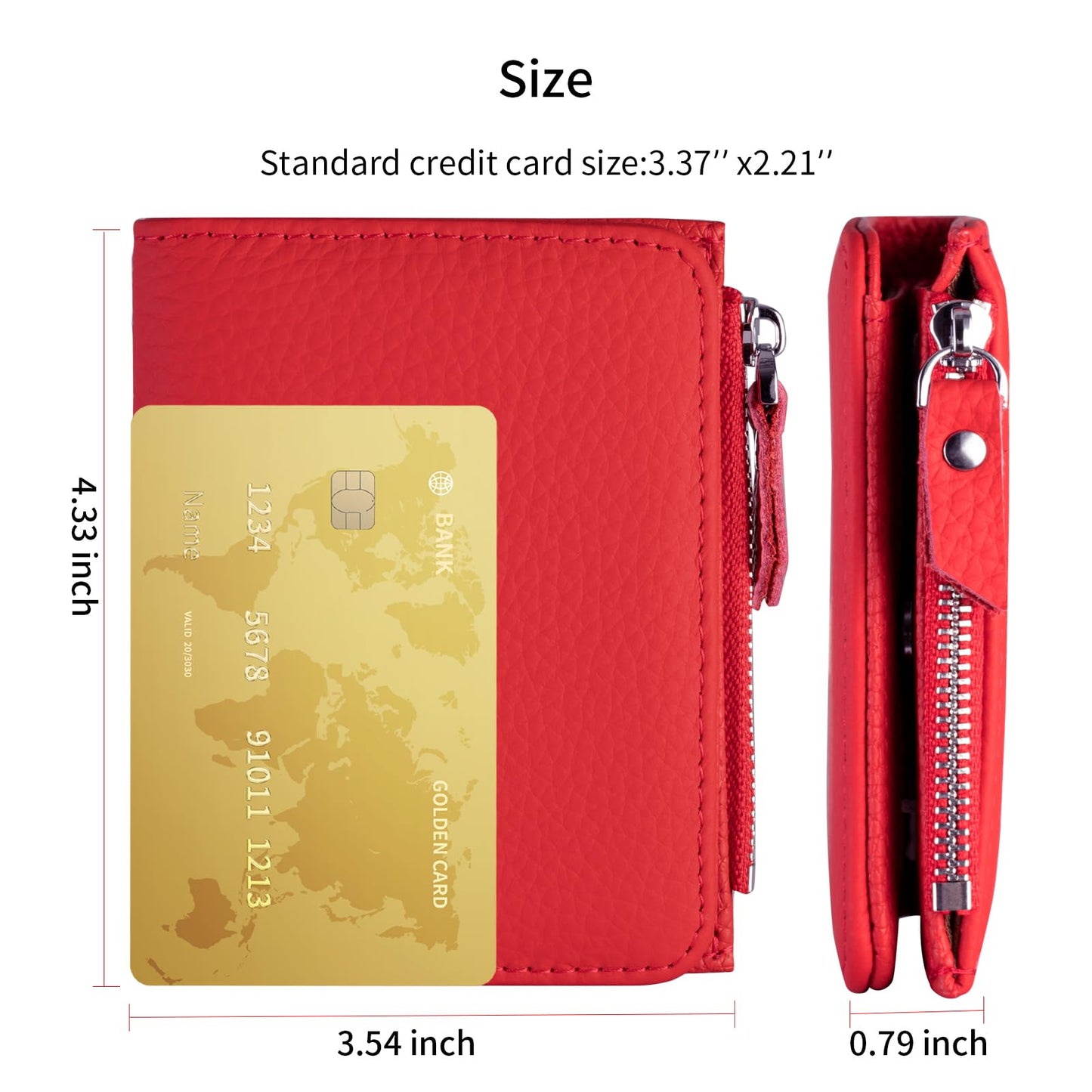 ilovever Small Wallet Women Soft Leather RFID Blocking Card Holder with Zipper Pocket Bifold wallet,Red