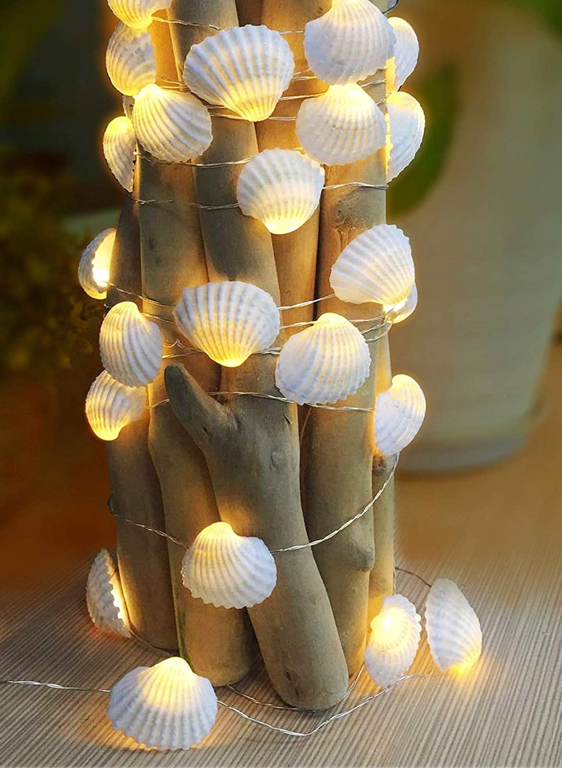 Cynzia Natural Seashells String Lights, 40LED Beach Decoration USB Plug in with 8 Modes Remote Control, Waterproof Ocean Fairy Lights for Bedroom Party Indoor Outdoor Wedding Holiday Christmas