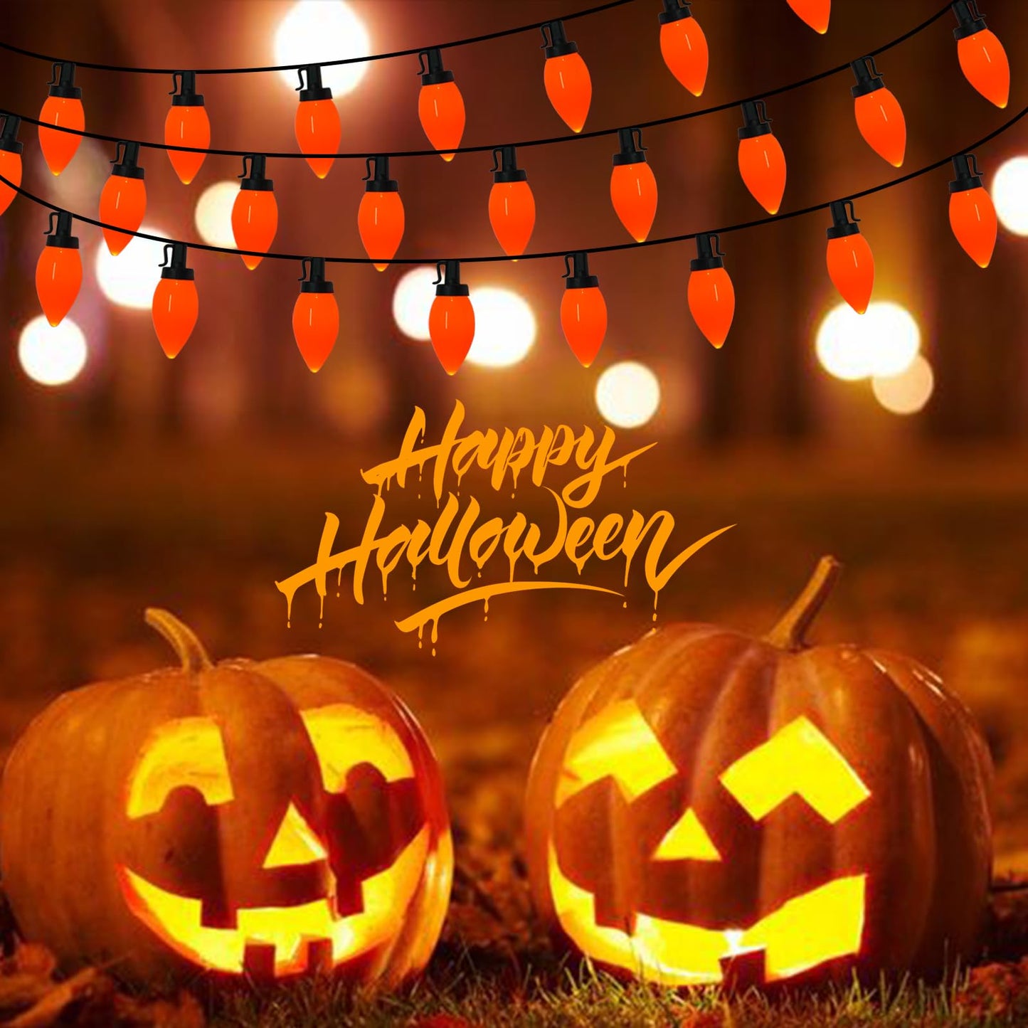 Fonusty 25Ft LED Orange Christmas Lights, C9 Outdoor Christmas Light 25 LED Orange Bulb Lights, Connectable Fall Decor String Light for Thanksgiving Autumn Xmas Halloween Decoration