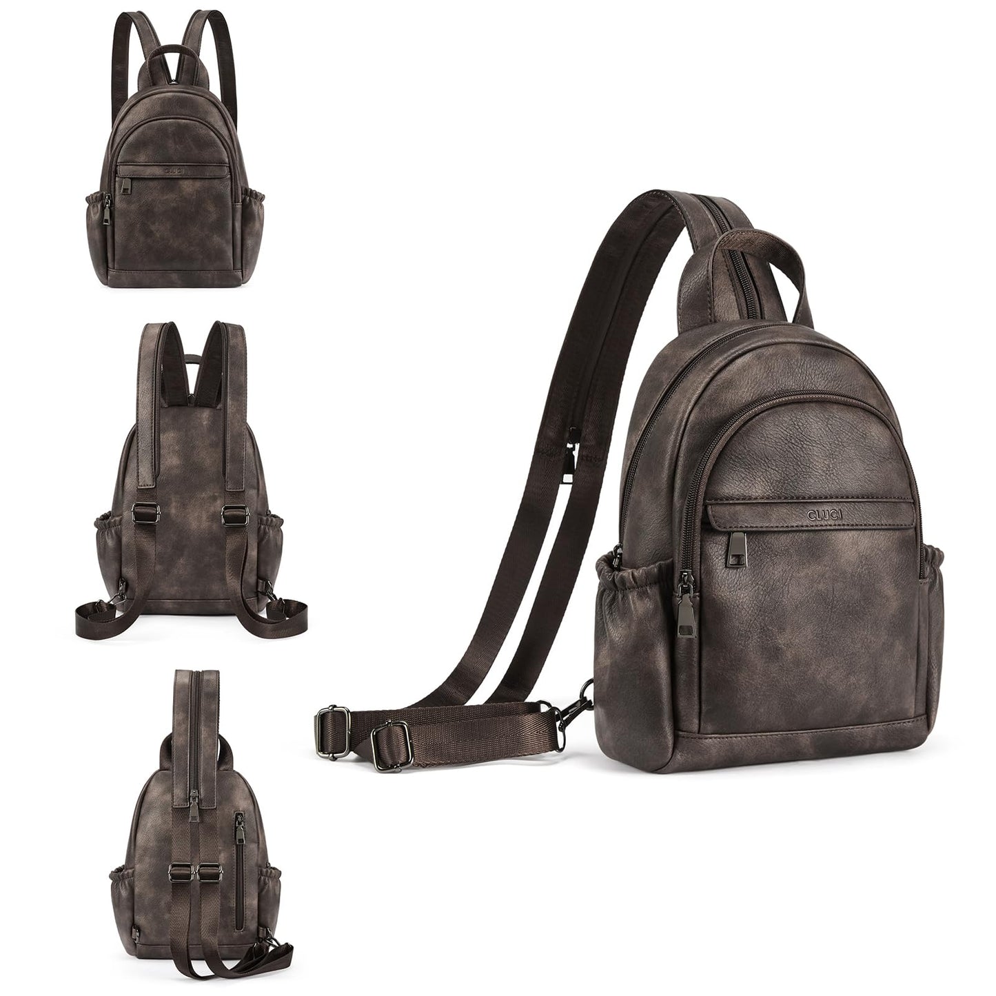 CLUCI Sling Bag for Women Leather Backpack Small Convertible Backpack Purse for Travel Hiking Cycling