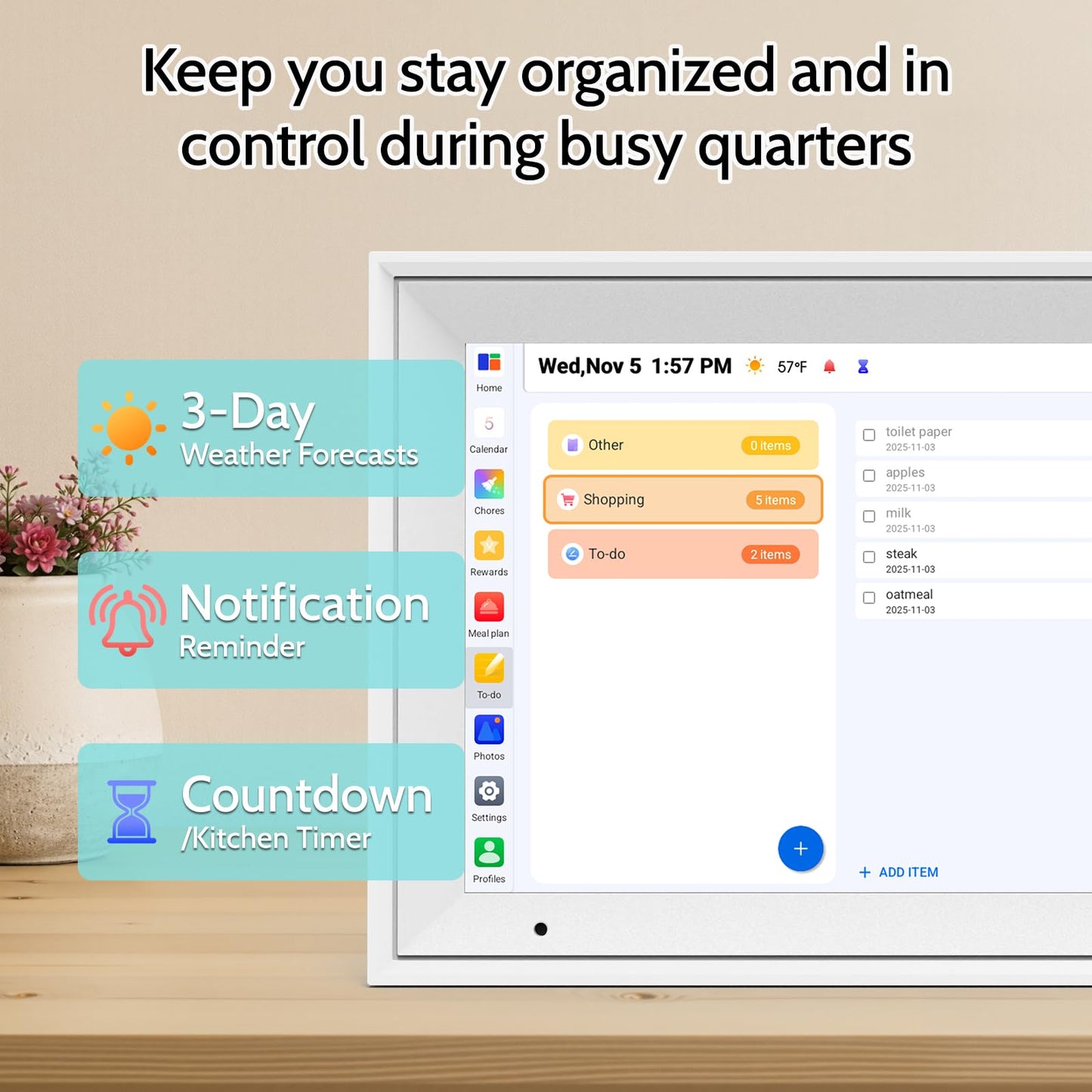 Linkdaze Digital Calendar, 10.1'' Electronic Calendar Chore Chart, Smart WiFi Touchscreen Interactive Family Schedules, Electronic Organizer for Monthly, Weekly and Daily Agenda