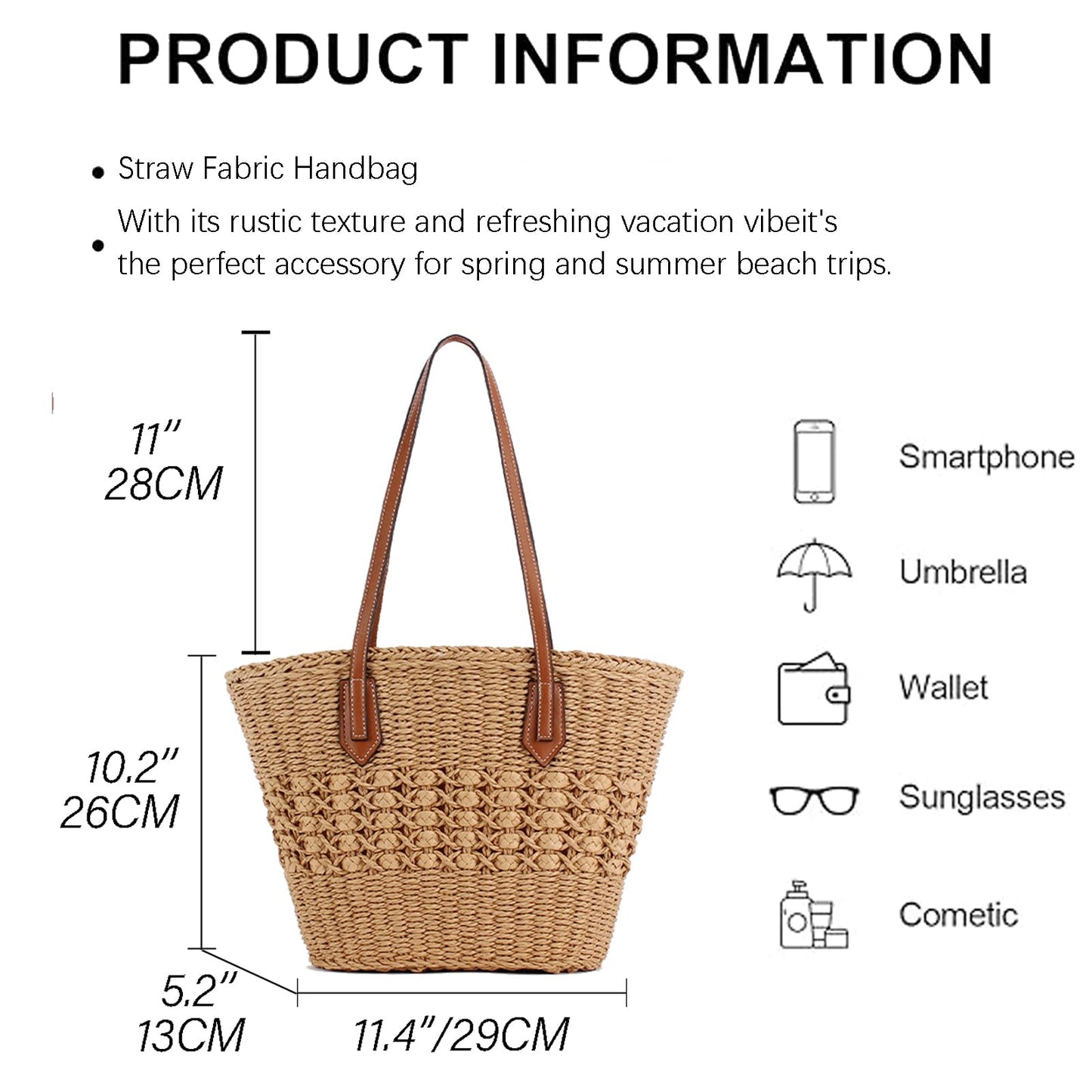 BVNTBZC Large Straw Shoulder Bag Women Woven Tote Travel Bag Top Handle Summer Beach Handbag Purse (Khaki)