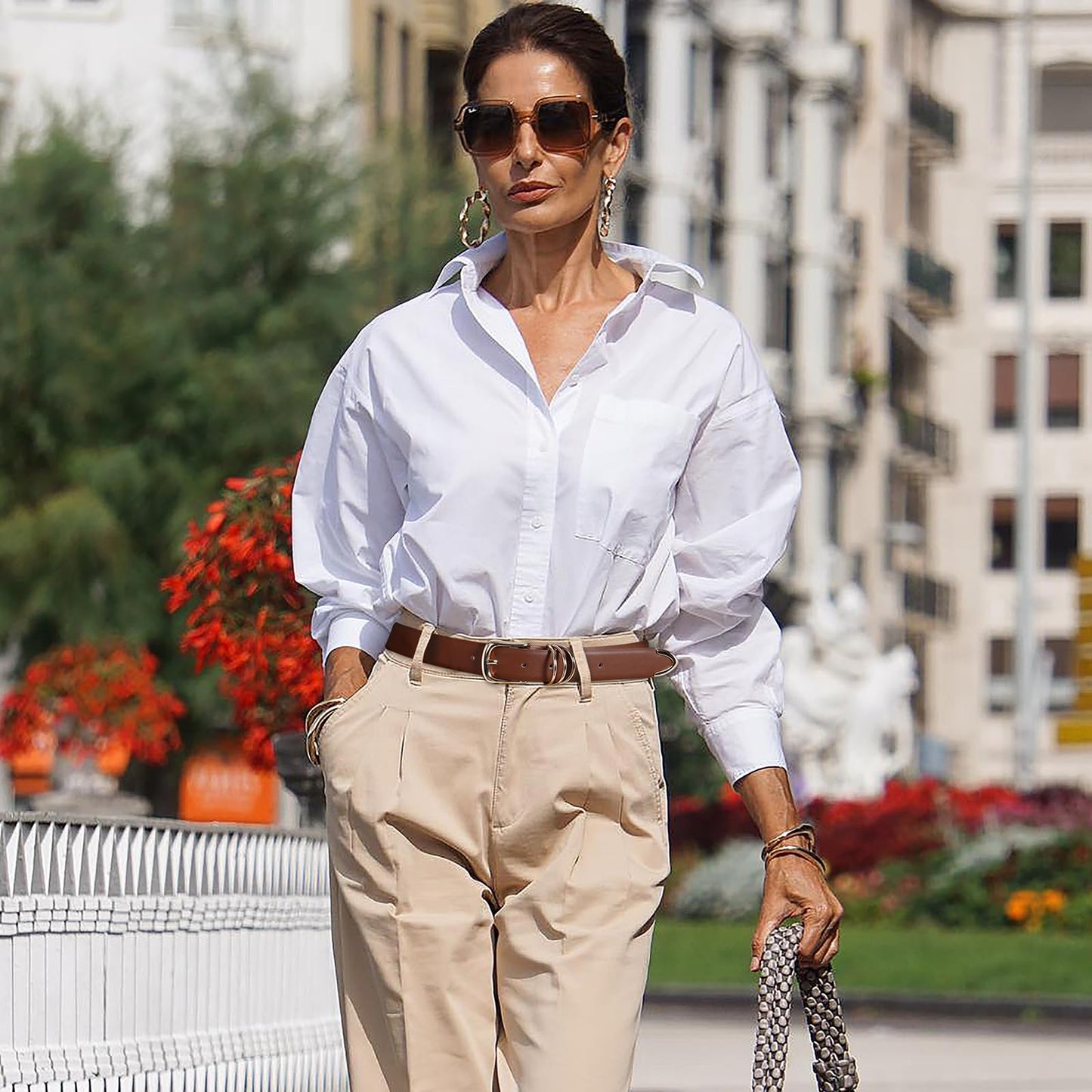 AI DEEBLUE Brown Belts for Women with Gold Buckle Faux Leather Belts Fashion Casual belts for jeans