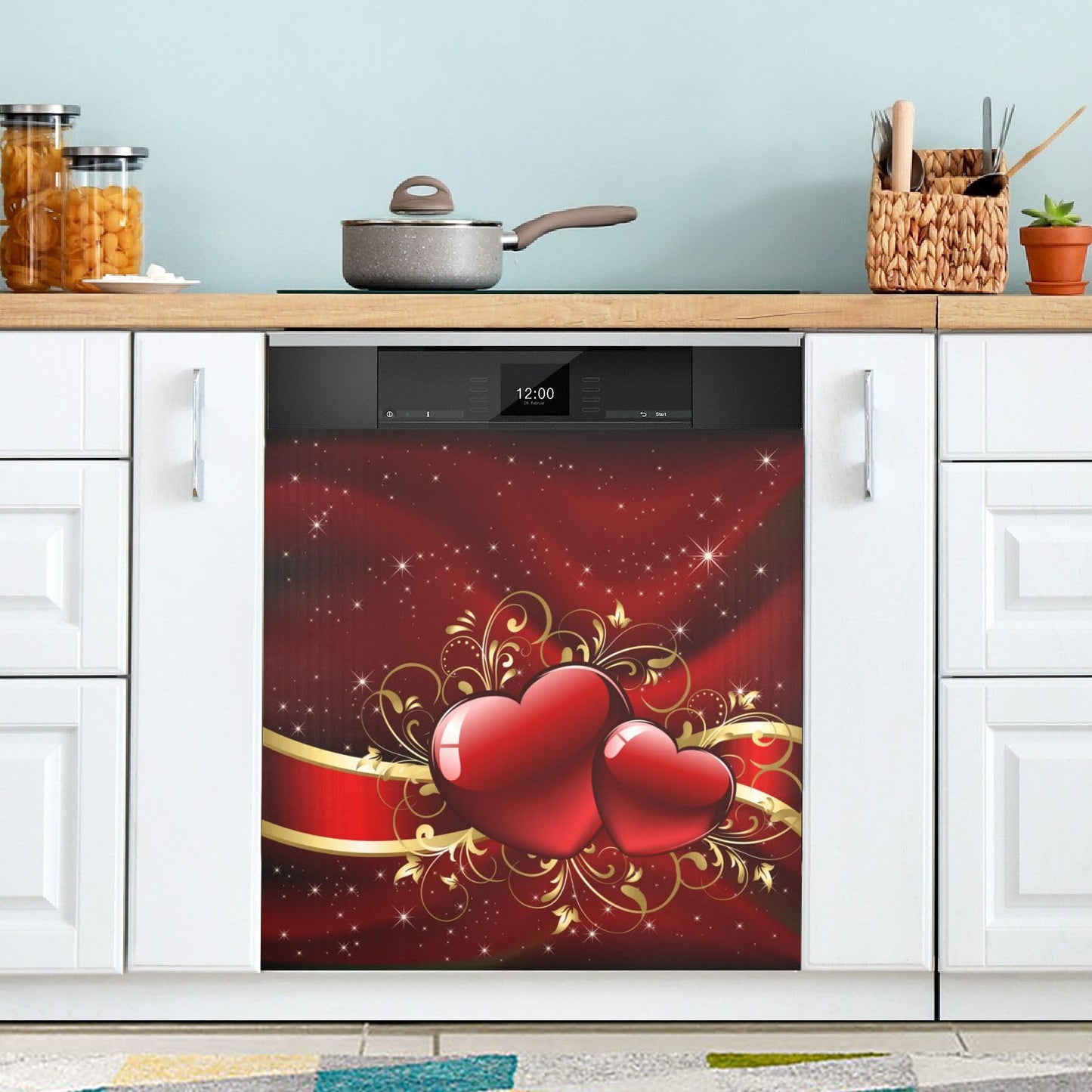 Kigai Valentine's Day Heart Dishwasher Magnet Cover, Kitchen Fridge Door Panel Magnet Sticker Appliance Wash Machine Magnet Cover 23 x 26 Inch