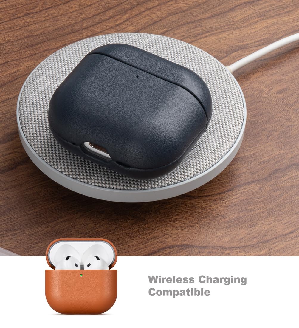 LOPIE Handmade Case for AirPods 4 / AirPods 4 with Active Noise Cancellation Leather Case, Fully-Wrapped with Top Grain Leather, Protective Hard Shell Cover for Gen 4 AirPods - Brown