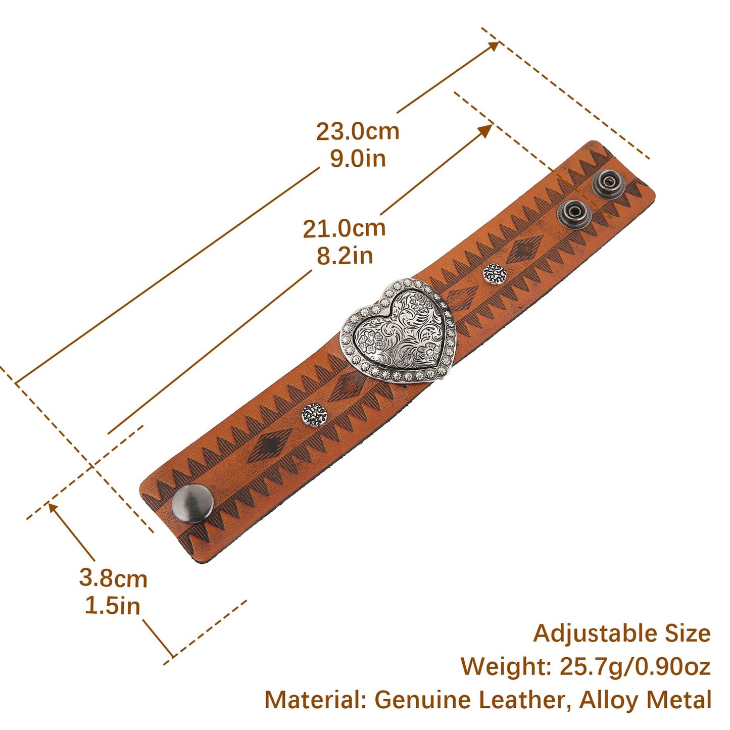HZMAN Love Heart Leather Bracelets Punk Leather Cuff Bracelet for Men Women Adjustable Wide Wristband Bracelet Jewelry Gift