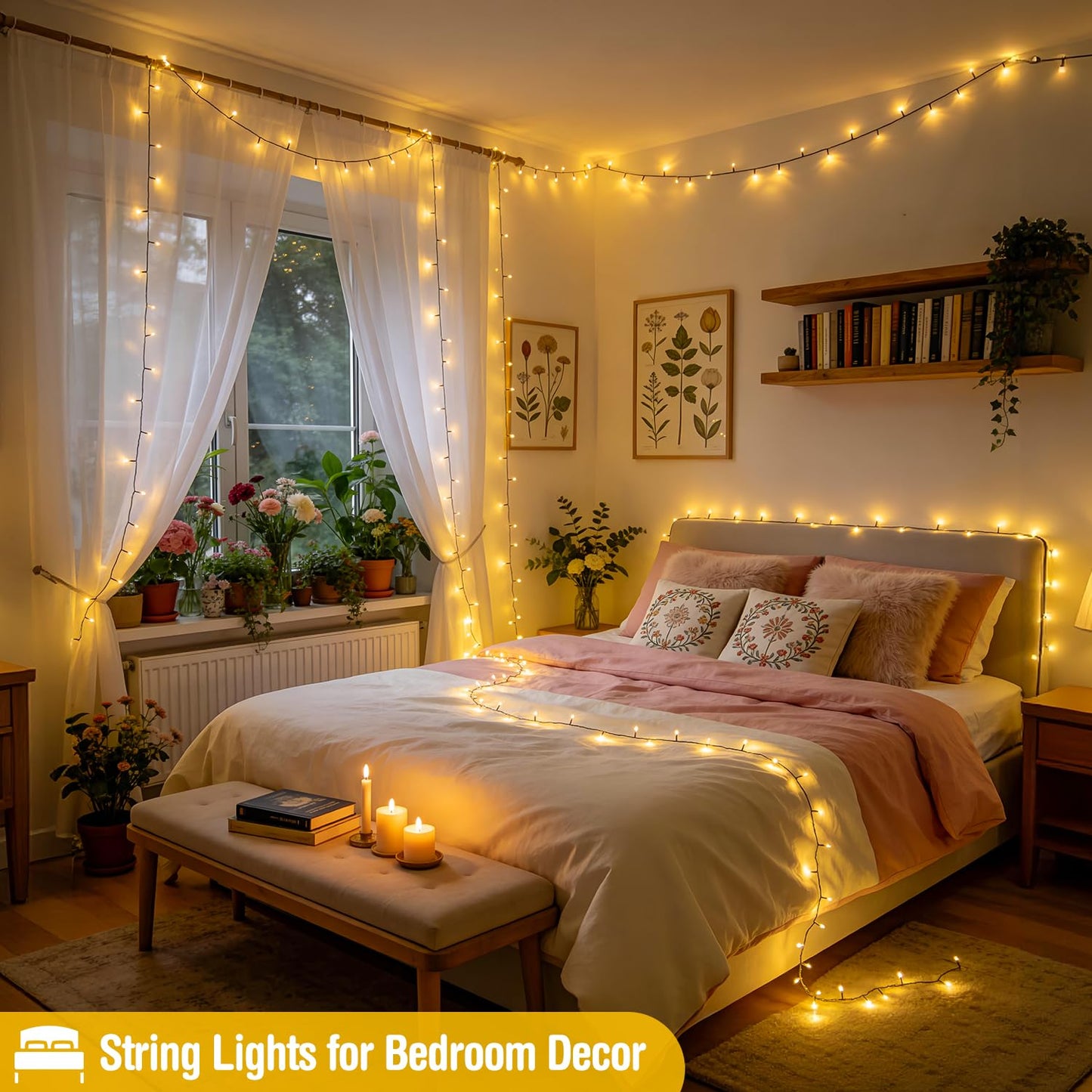 JMEXSUSS 66ft 200 LED Christmas Lights Outdoor, Warm White Christmas Tree Lights Indoor Plug in, 8 Modes Twinkle String Light for Outside Bedroom Wedding Party Classroom Dorm Ceiling Home Decorations