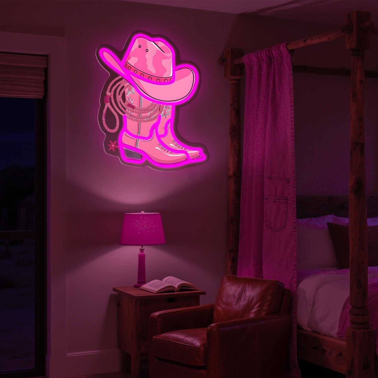 Cowboy Boot with Hat Lasso Neon Signs for Wall Decor, Led Pink Cowgirl Boot Neon Sign, Aesthetic Western Wall Art, Cowboy LED Sign for Room Bedroom Party Bar Decor Birthday Christmas Gifts (Pink)