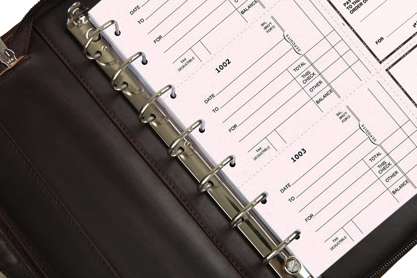 GZRHKJ Genuine Leather Business Check Binder, 7 Ring Checkbook Binder for Business Checks, Personalized Engraved Checkbooks, 600 Checks Capacity for 9 × 13 Inch Sheet (Dark Brown)