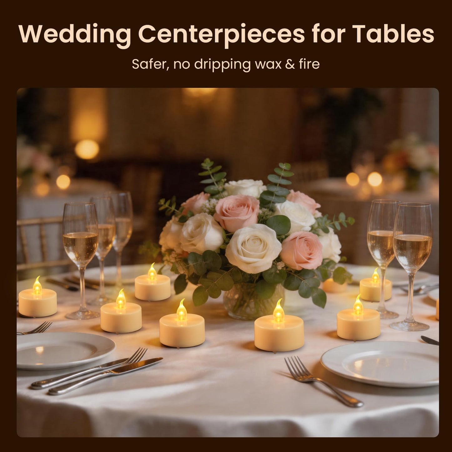 JOSU 24PCS Flameless Tea Lights Candles with Remote Timer, Led Battery Operated Electric Votive Candle for Wedding Centerpiece Table Decorations, Flickering Tealight Candles for Halloween Party Decor