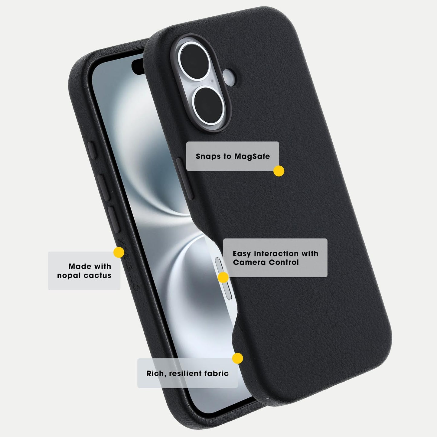 OtterBox iPhone 16 Pro Symmetry Series Cactus Leather for MagSafe - Noir Ash Black - Ultra-Thin, Sleek iPhone Case, Premium iPhone Case, MagSafe Compatible