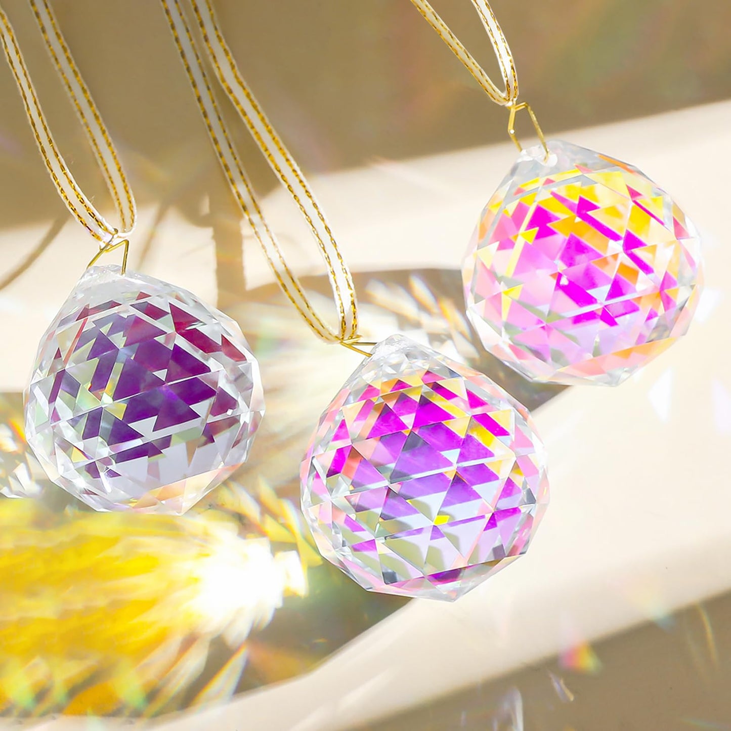 Set 6 Crystal Sun Catcher, AB Coating Ball Suncatcher Window Hanging Christmas Ornaments Rainbow Maker Prisms for Home Garden Decor