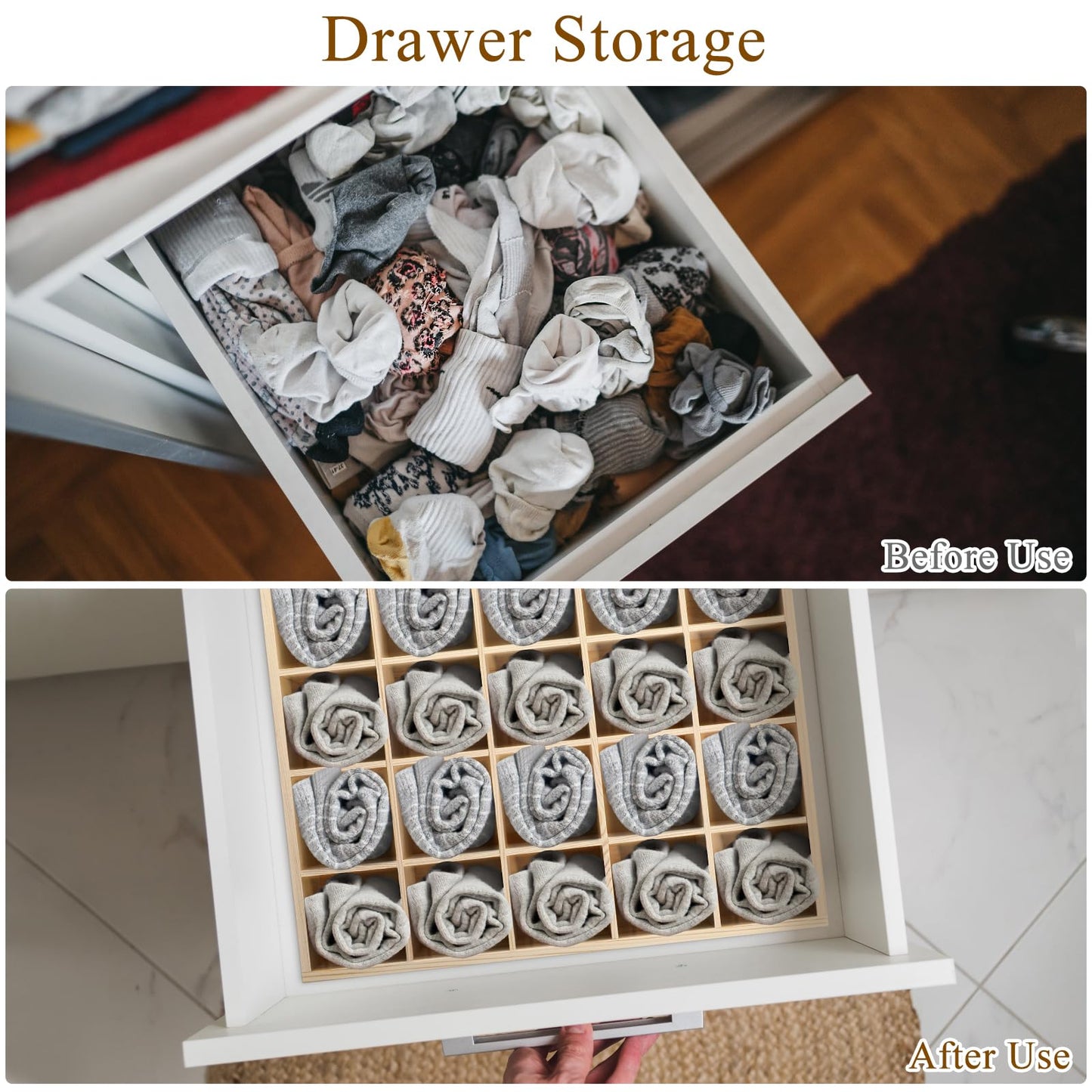 Ciieeo Wooden Drawer Organizer Box 13.38X10.62X1.96In Multi-Compartment Storage Divider for Socks Underwear Keys Home Closet Organization