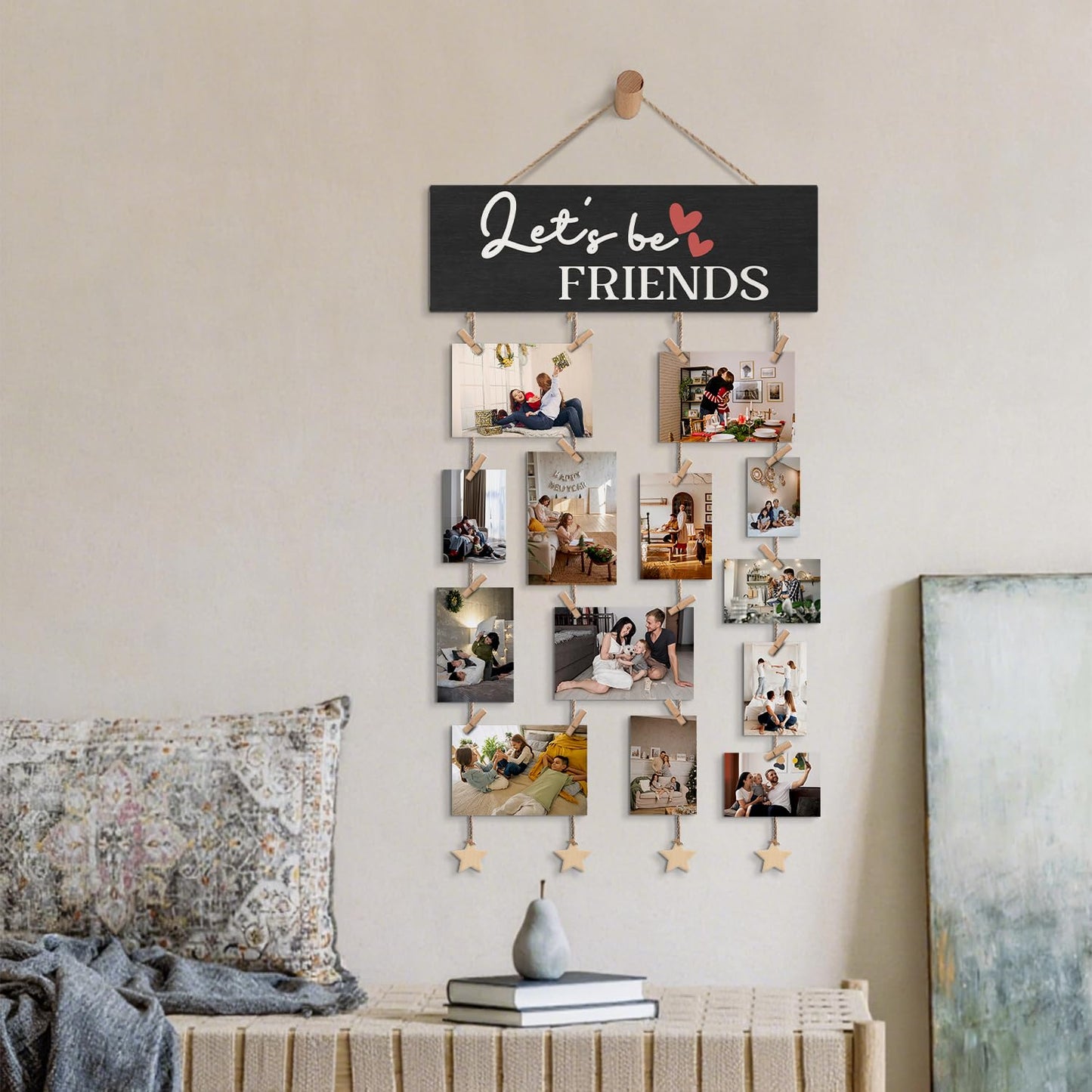 ELMCH Friends Picture Frame Photo Hanging Display with Clips, Best Friends Friendship Gifts for Women, BFF Bestie Gifts, Let's Be Friends Picture Board Photo Holder for Wall Decor