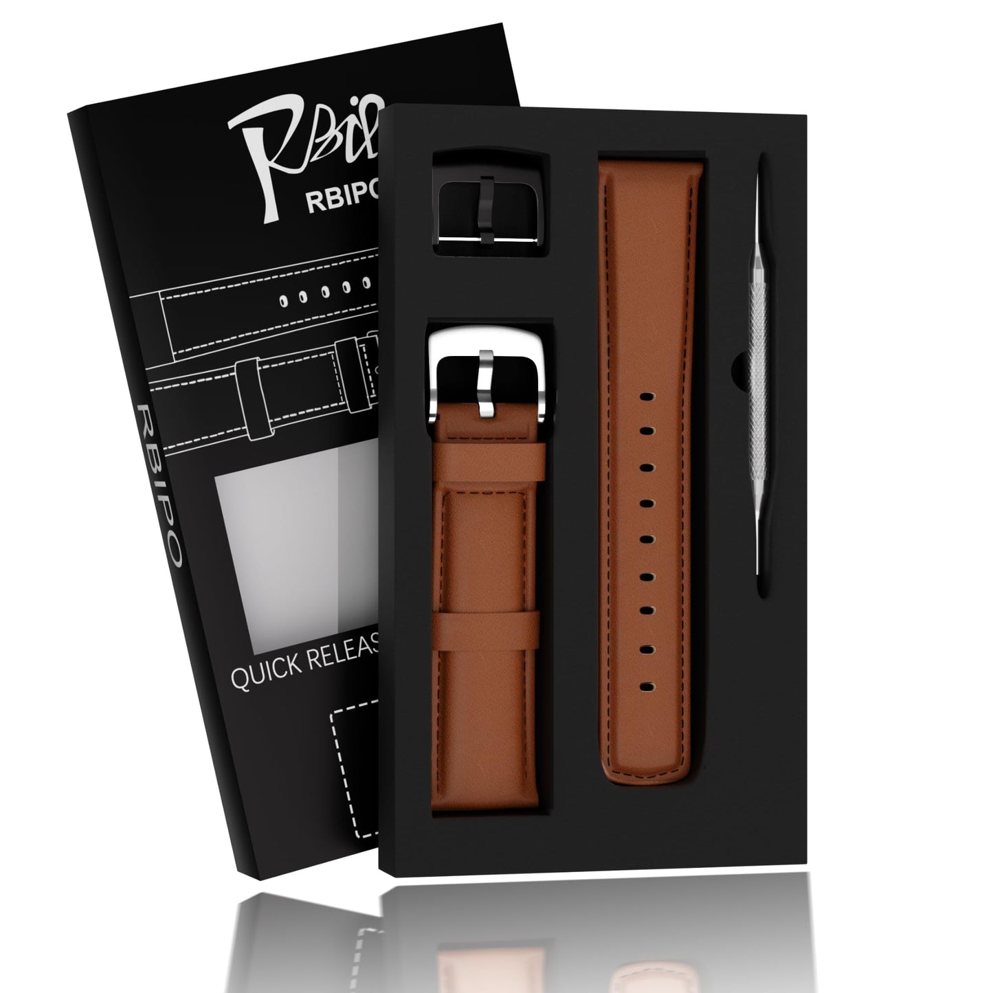 RBIPO 22mm Leather Watch Band Quick Release Strap for Men and Women, Compatible with Timex Fossil Samsung Seiko Citizen