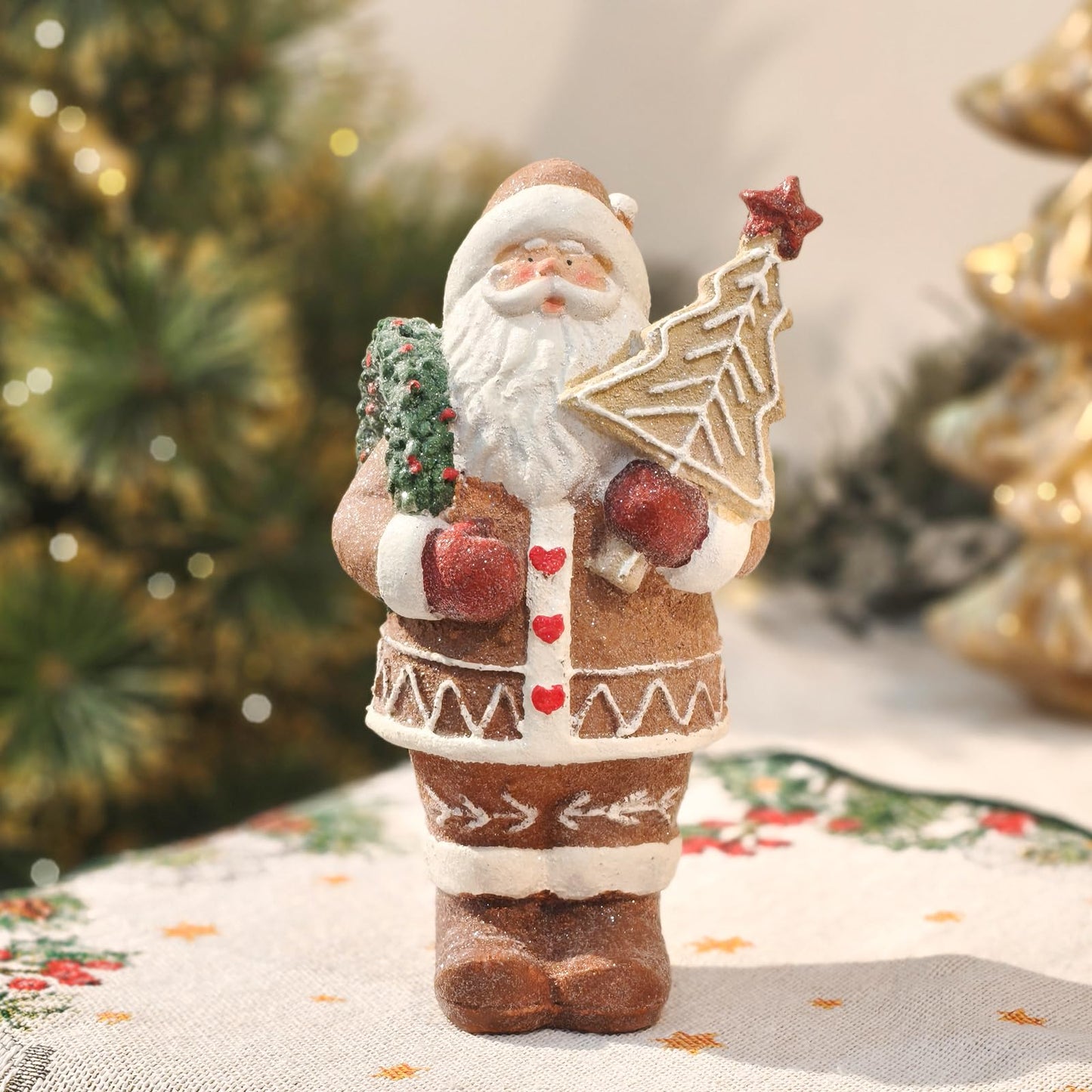 XIAPUX Gingerbread Santa Claus Figurines Gingerbread Christmas Decorations Indoor Resin Santa Figurines Decor Christmas Kitchen Table Party Decorations